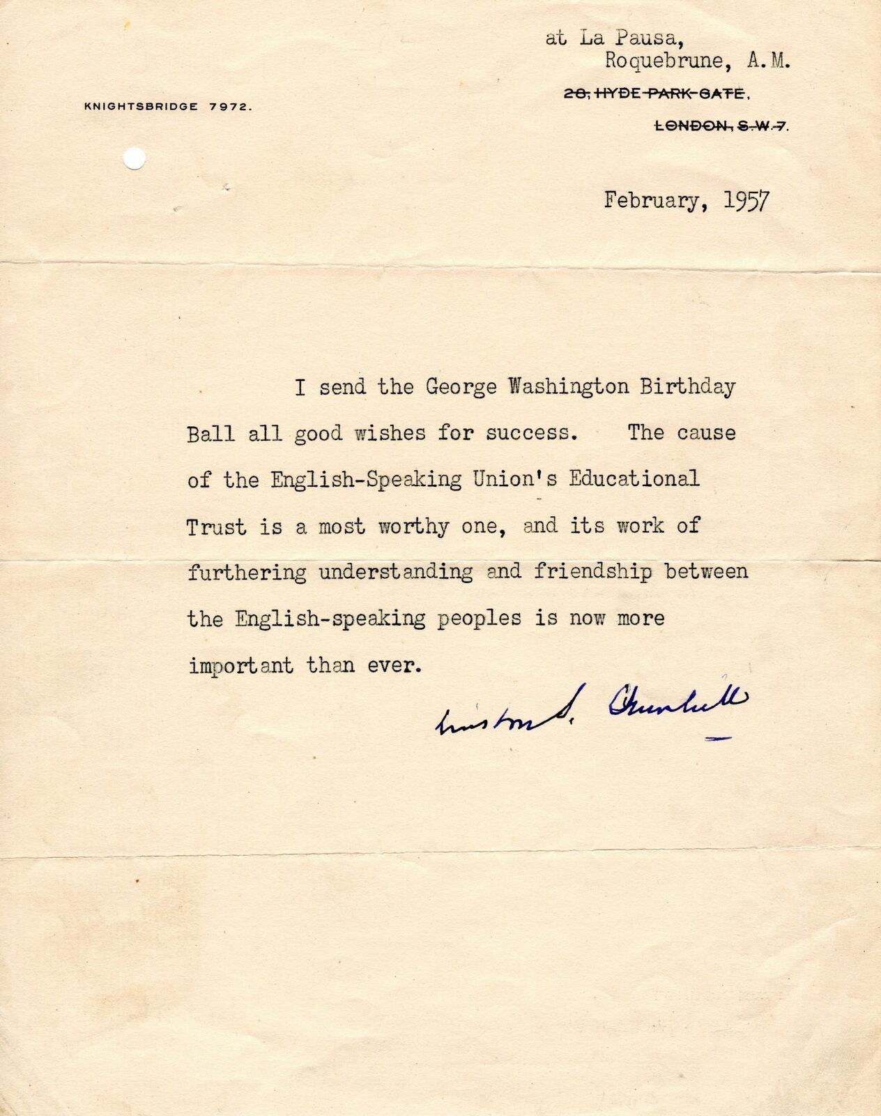 Winston Churchill Emphasizes the Importance of Friendship Between Signed