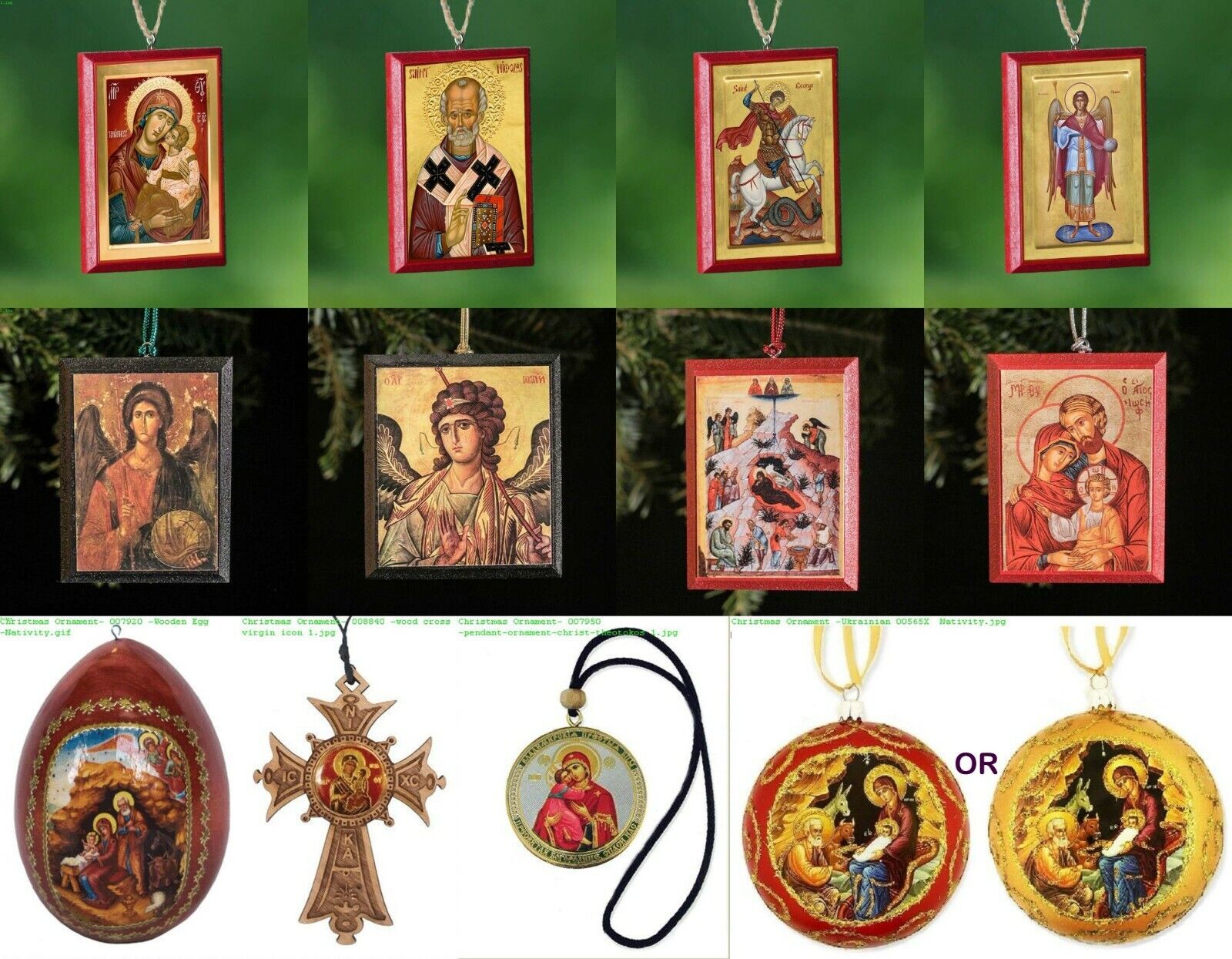 Christmas Ornament Collection -12 Hanging Orthodox Christian Icons -Assorted-NEW
