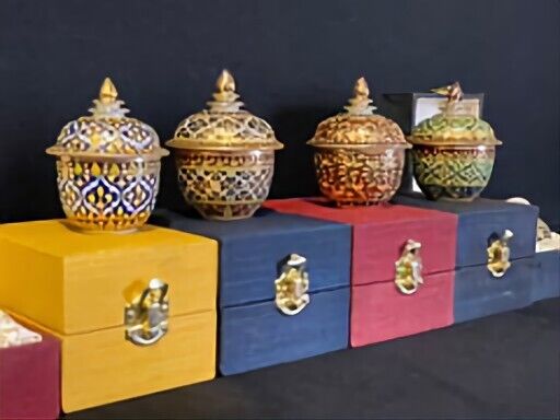 Lot Of 6 Hand Painted Thai Dome Lidded Dish Trinket Box  Ask For Labor Day Sale