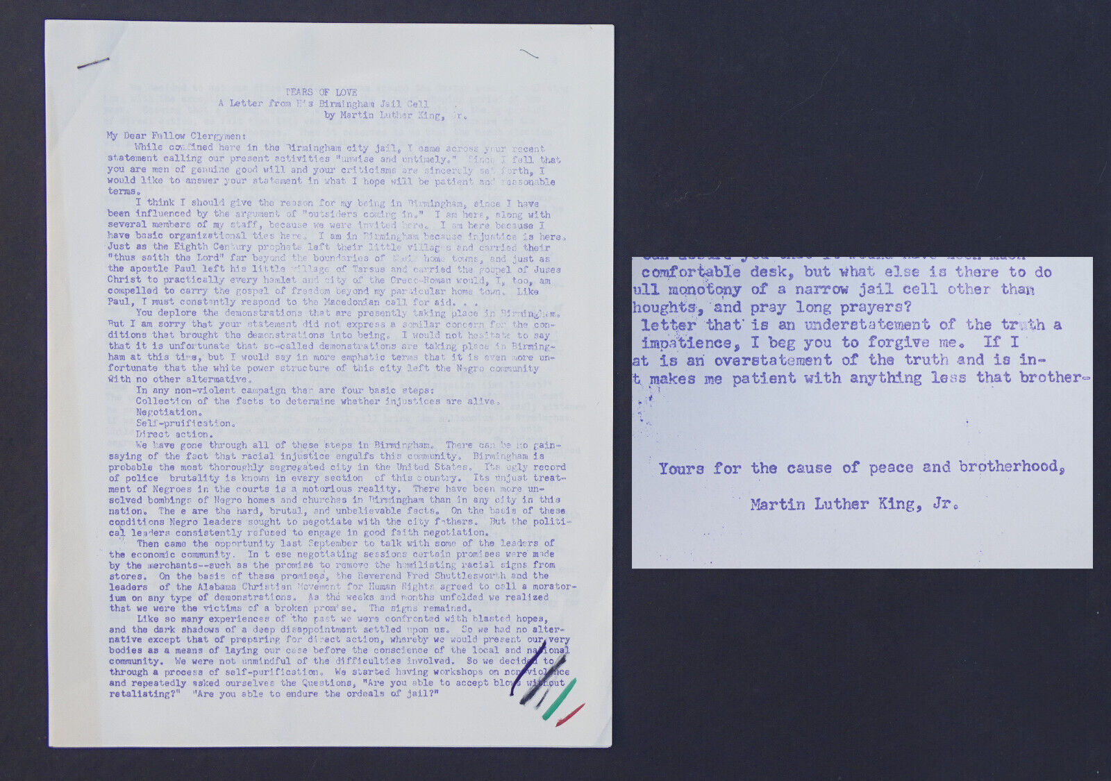 c.1963 Dr. Martin Luther King Typed Copy Letter From Birmingham Jail Cell - EP1