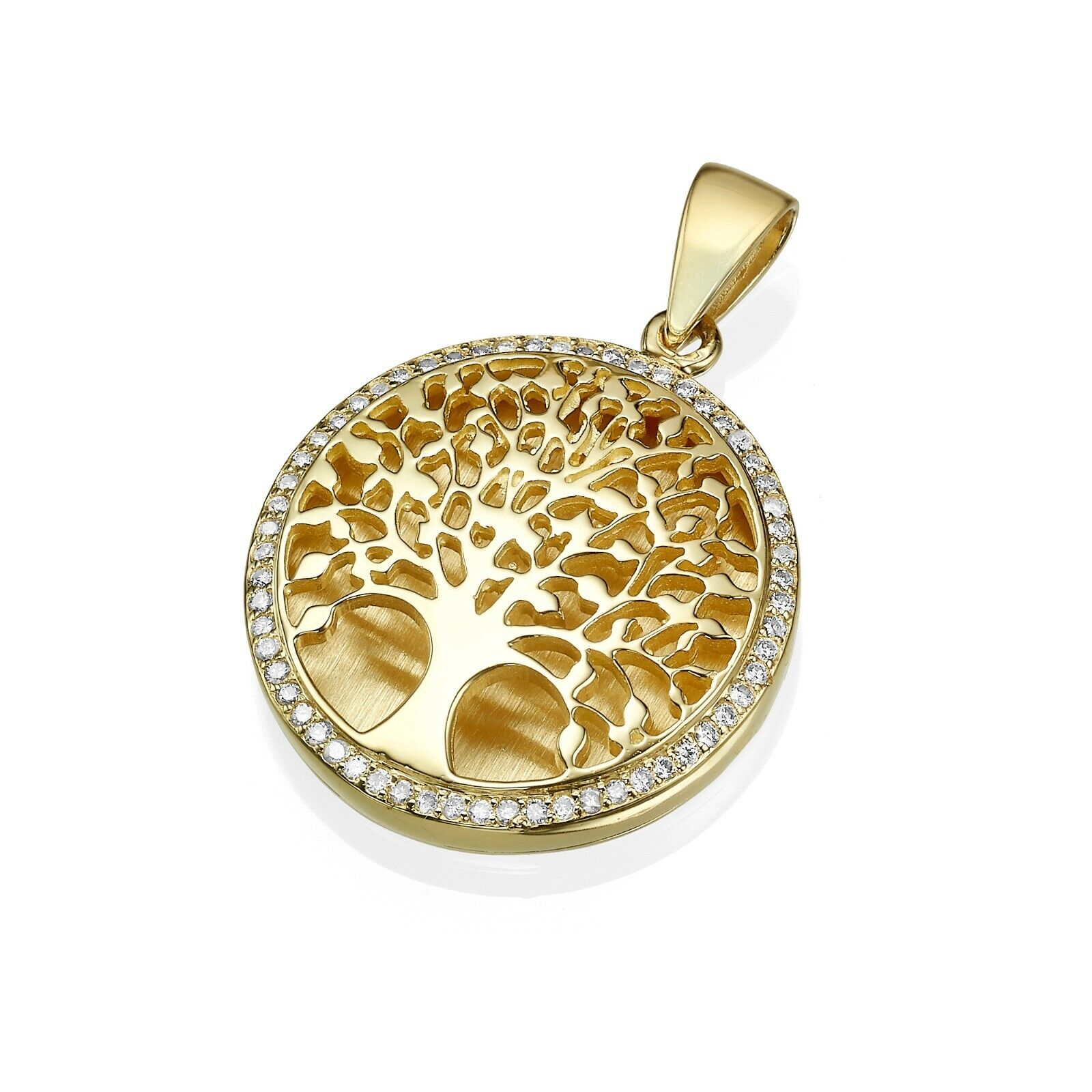 Tree of Life Gold Pendant with Diamond in 14K Yellow Gold Classic Jewish Jewelry