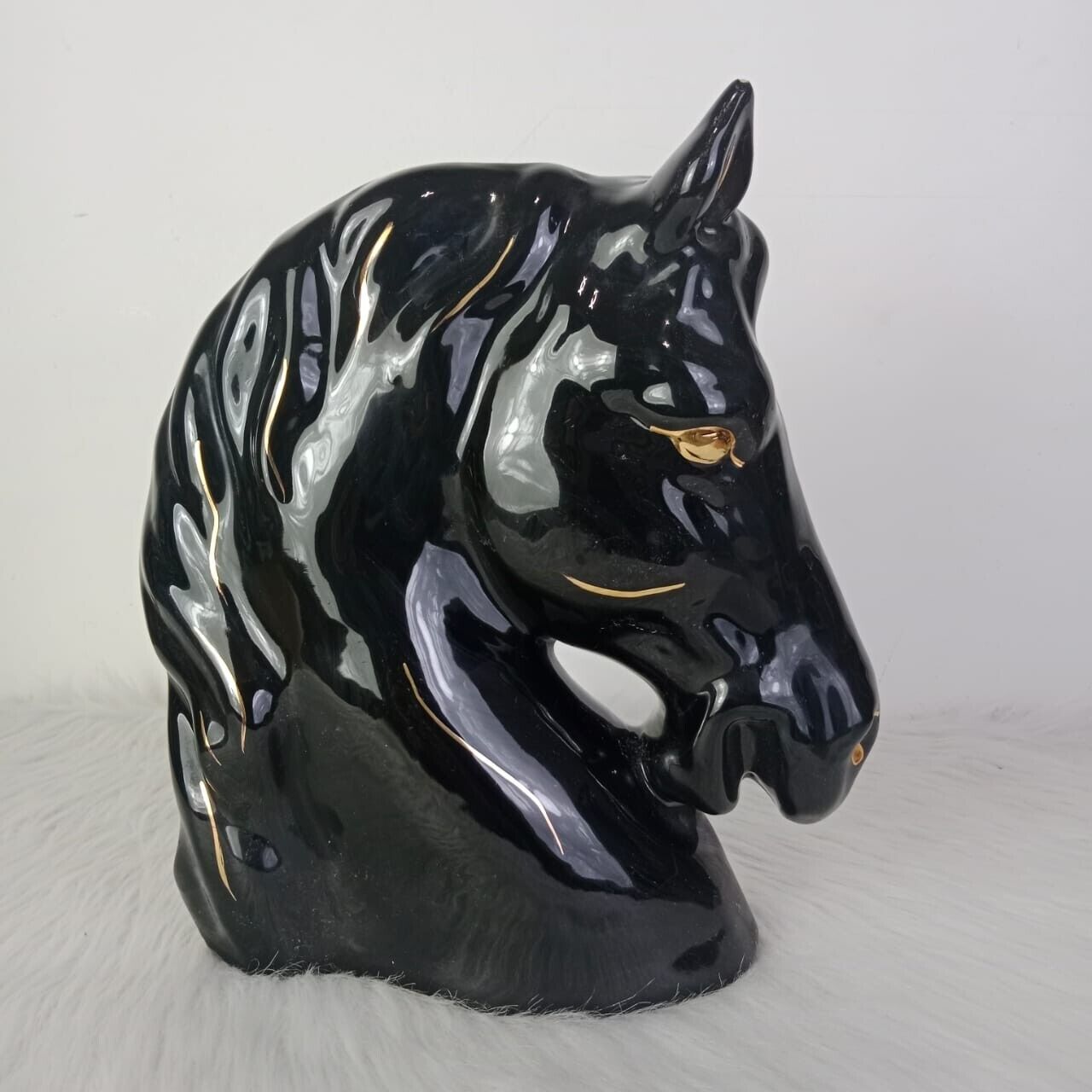 Antique Glazed Ceramic Black Horse Head Bust That My Grandparents Had #X2