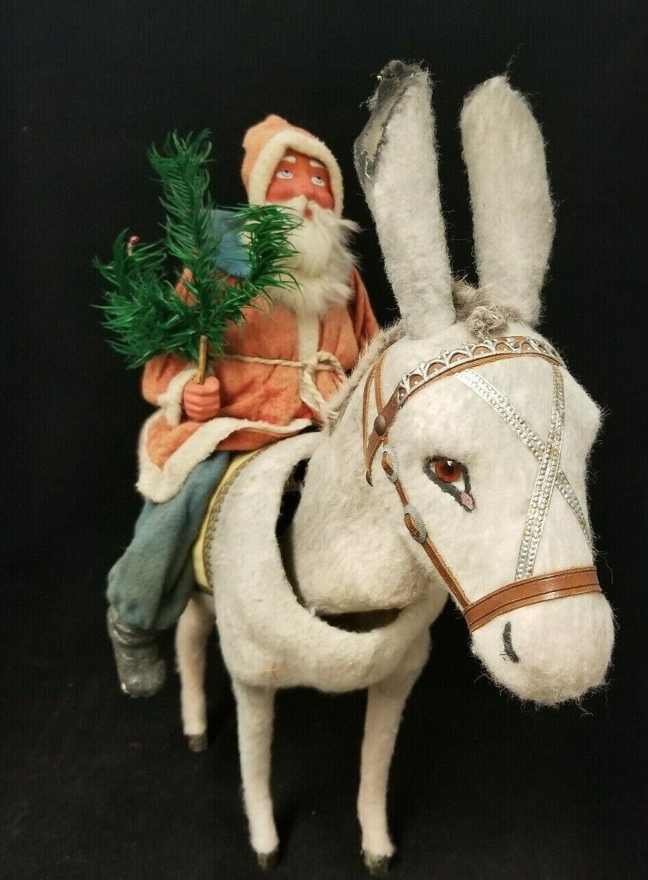 Exceptional Antique 1900's Santa on Nodder Donkey in Excellent Condition 16”