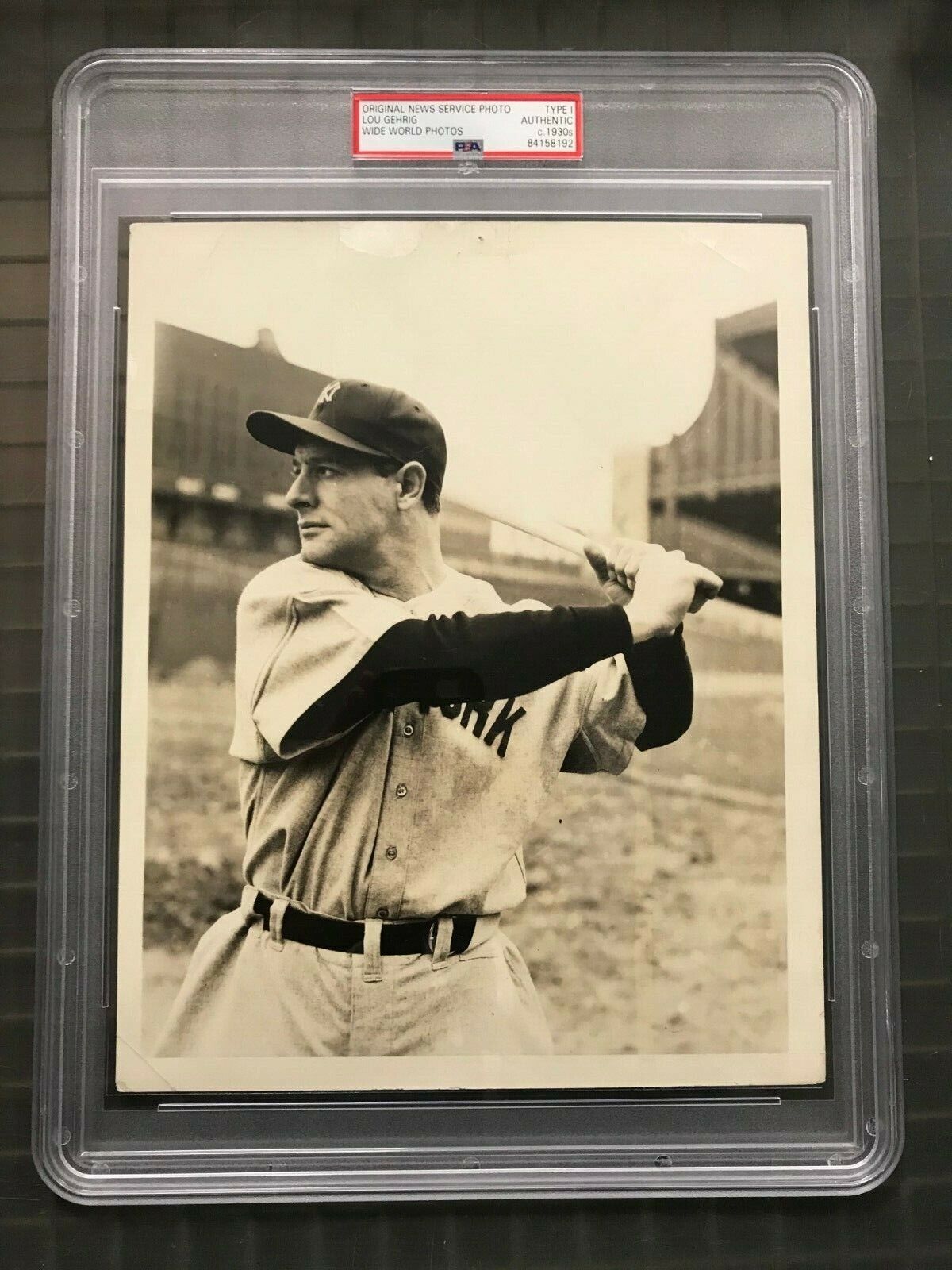 C.1930s Lou Gehrig Yankees Original News Service PSA/DNA Type 1 Wide World Photo