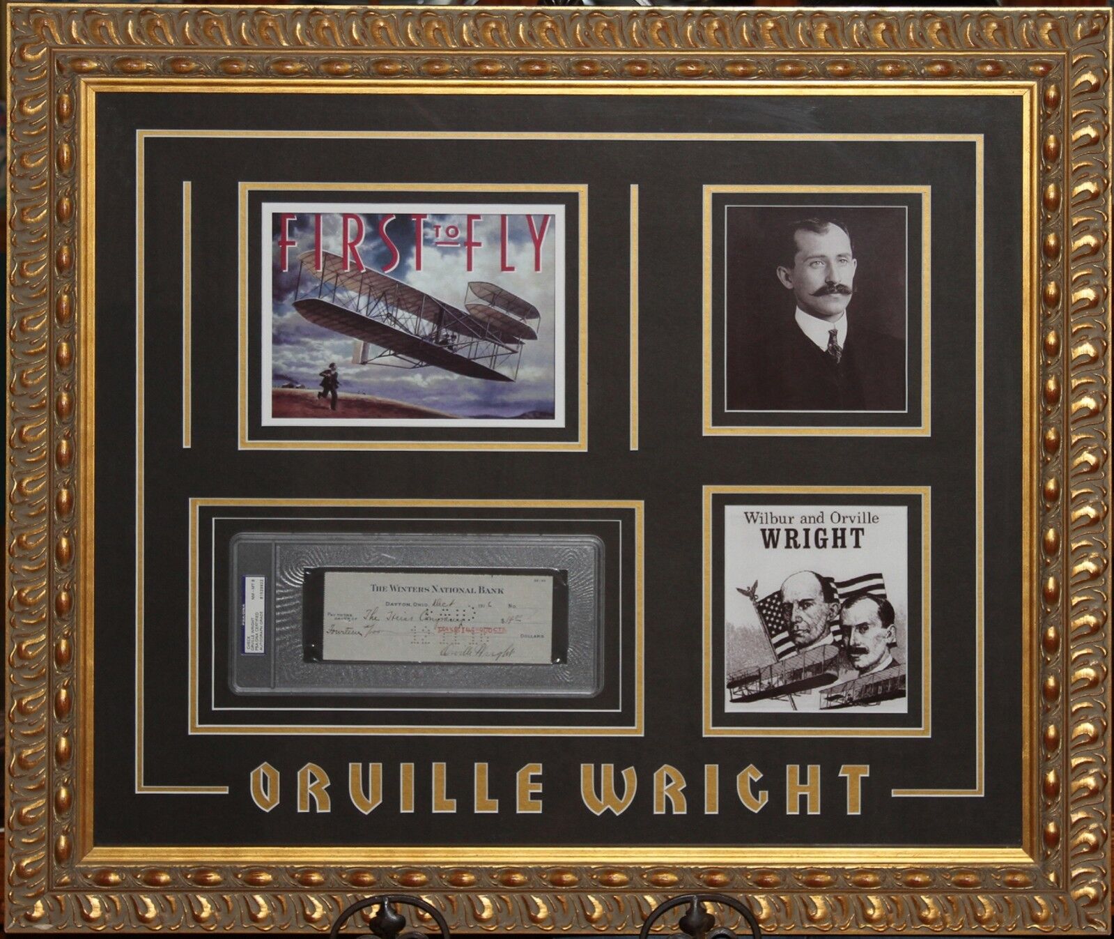 Wright Brothers Framed Pictures & Orville Wright Signed Check Autograph Auto PSA