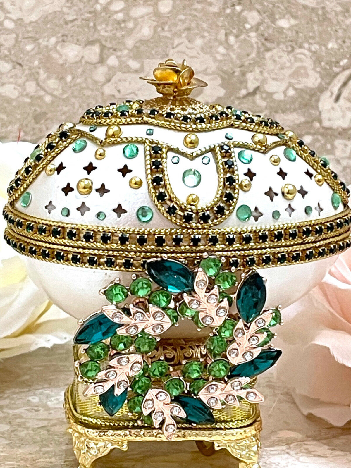 St Patrick's Day Faberge egg style Emerald + Peridot Bracelet Handmade 24k Gift