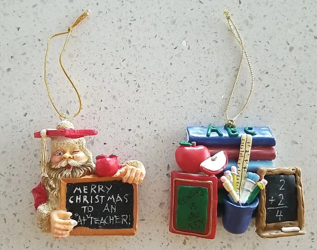 Lot of 2 School Days Teacher Resin Ornaments Christmas Around the World 