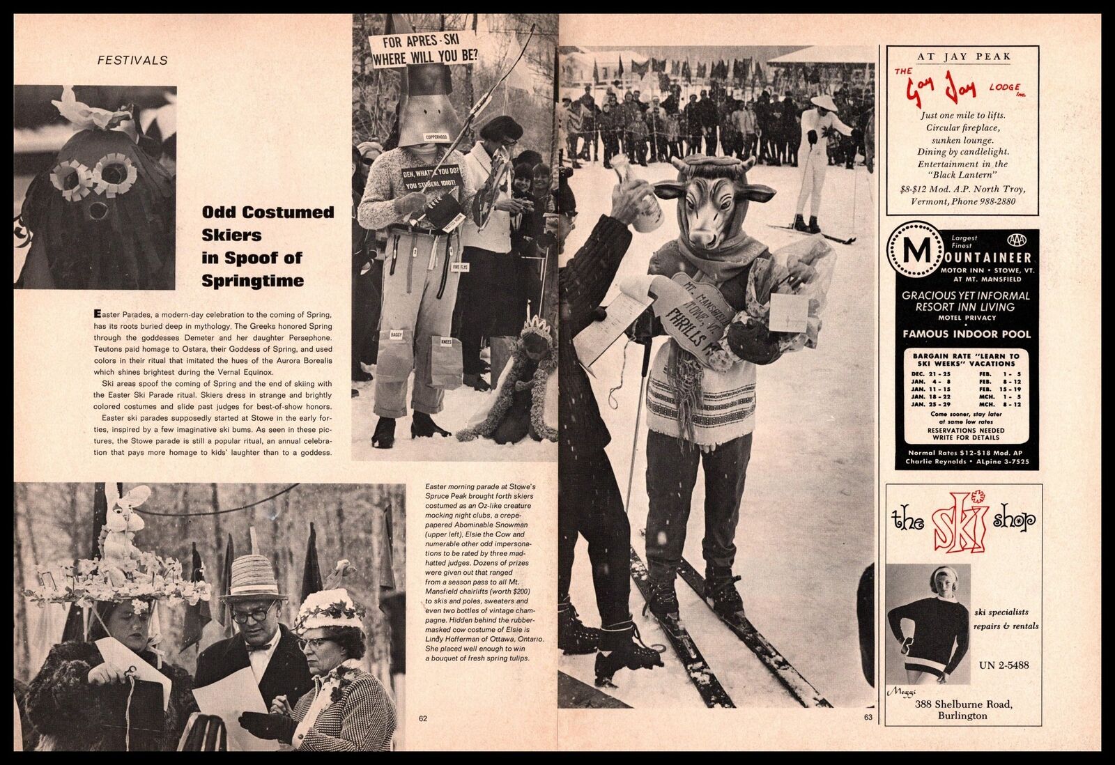 1967 Mt. Mansfield Vermont Vernal Equinox Easter Ski Parade Mask 2-Page Print Ad