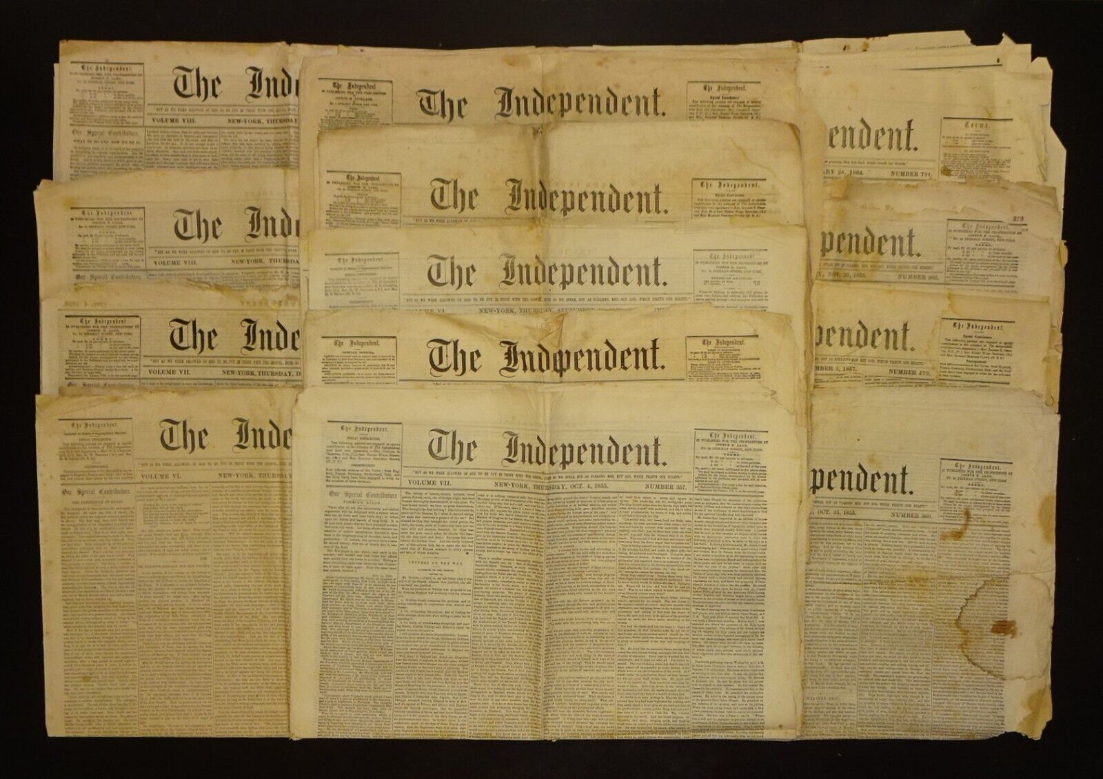 1854-64 THE INDEPENDENT Newspaper 13 Issues, Lincoln 1st Inaug Slavery Abolition