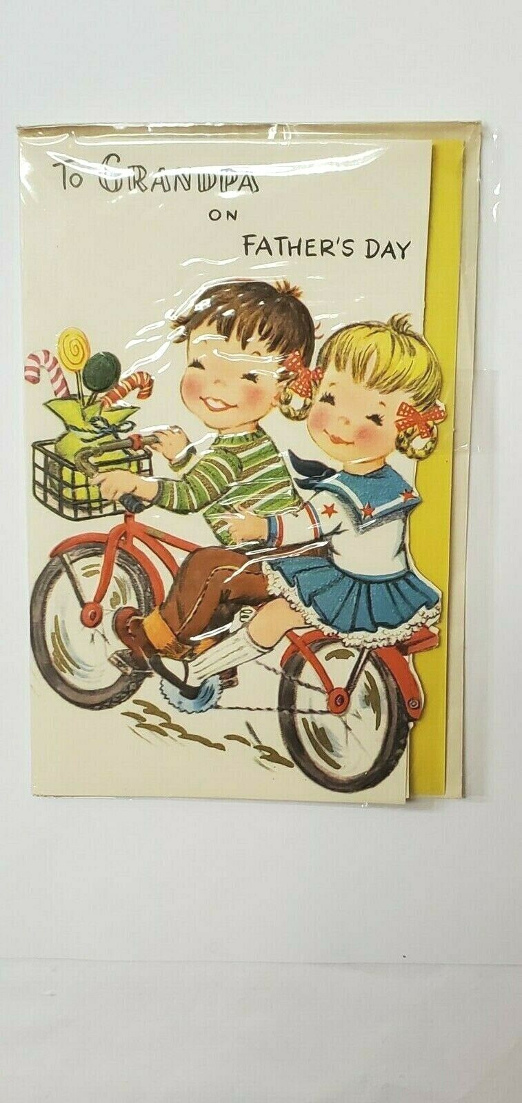 Vintage Mid Century Die-Cut Father's Day Kid's Bike Gift's Greeting Card