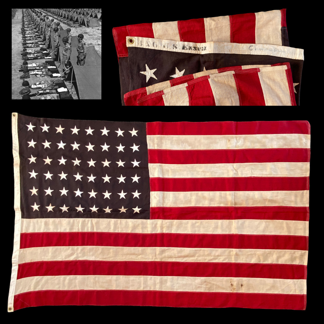 VERY RARE WWII 1942 Camp Campbell US Ensign 48 Star Flag - Armored Infantry POW