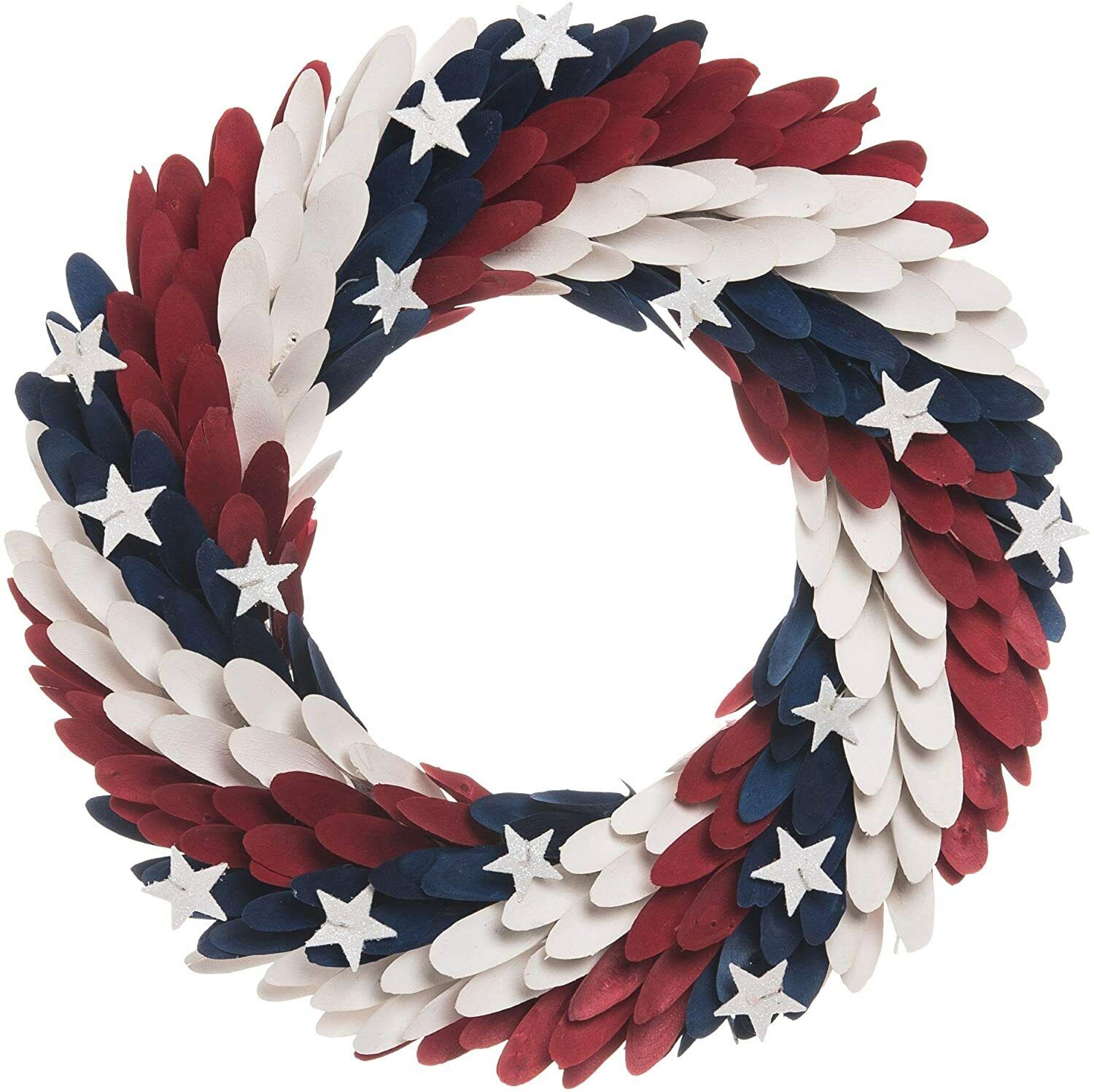 Patriotic USA Styrofoam Wood Curl Wreath for Labor Day, Memorial Day (a) M5