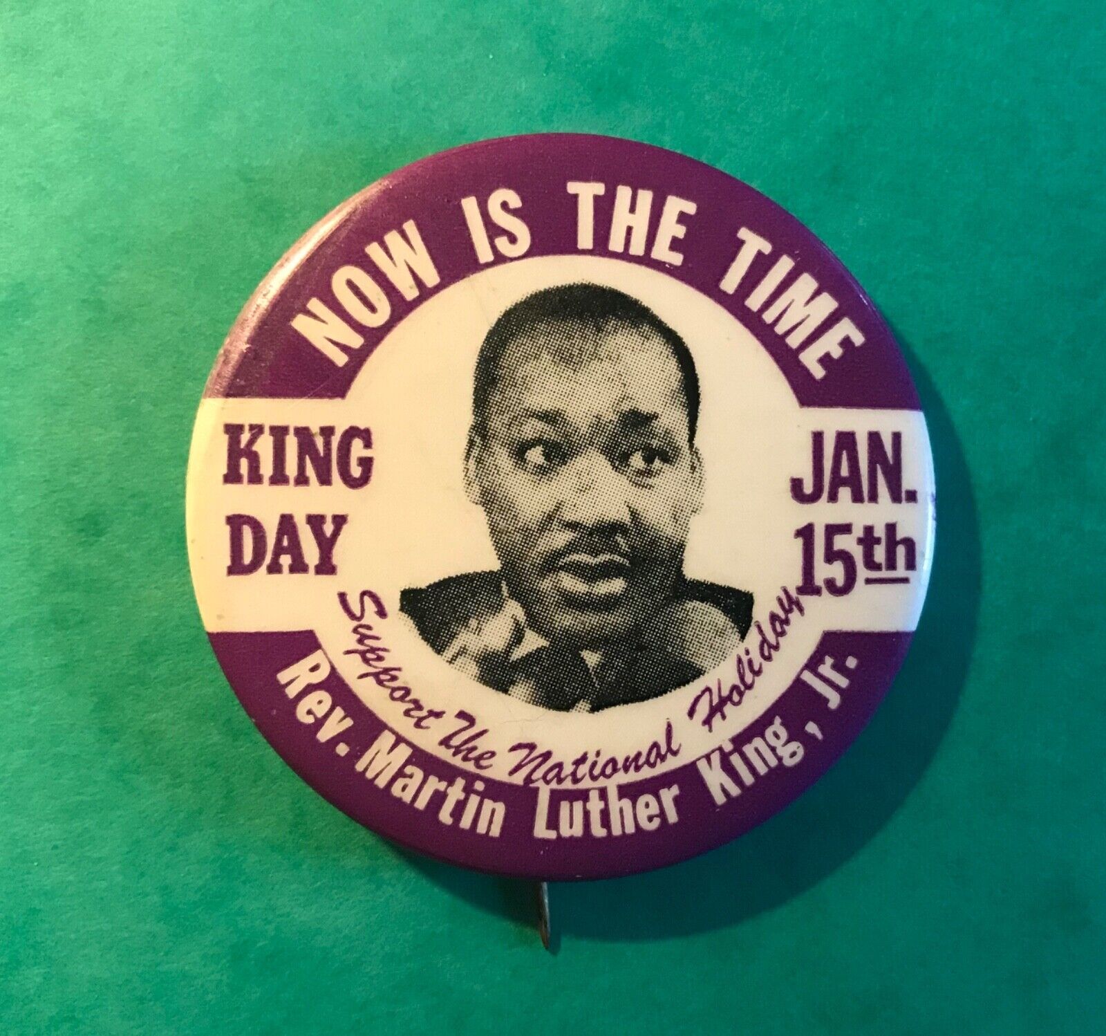 Original hello, pinback button martin luther king now is the time jan.. king day 15th rr