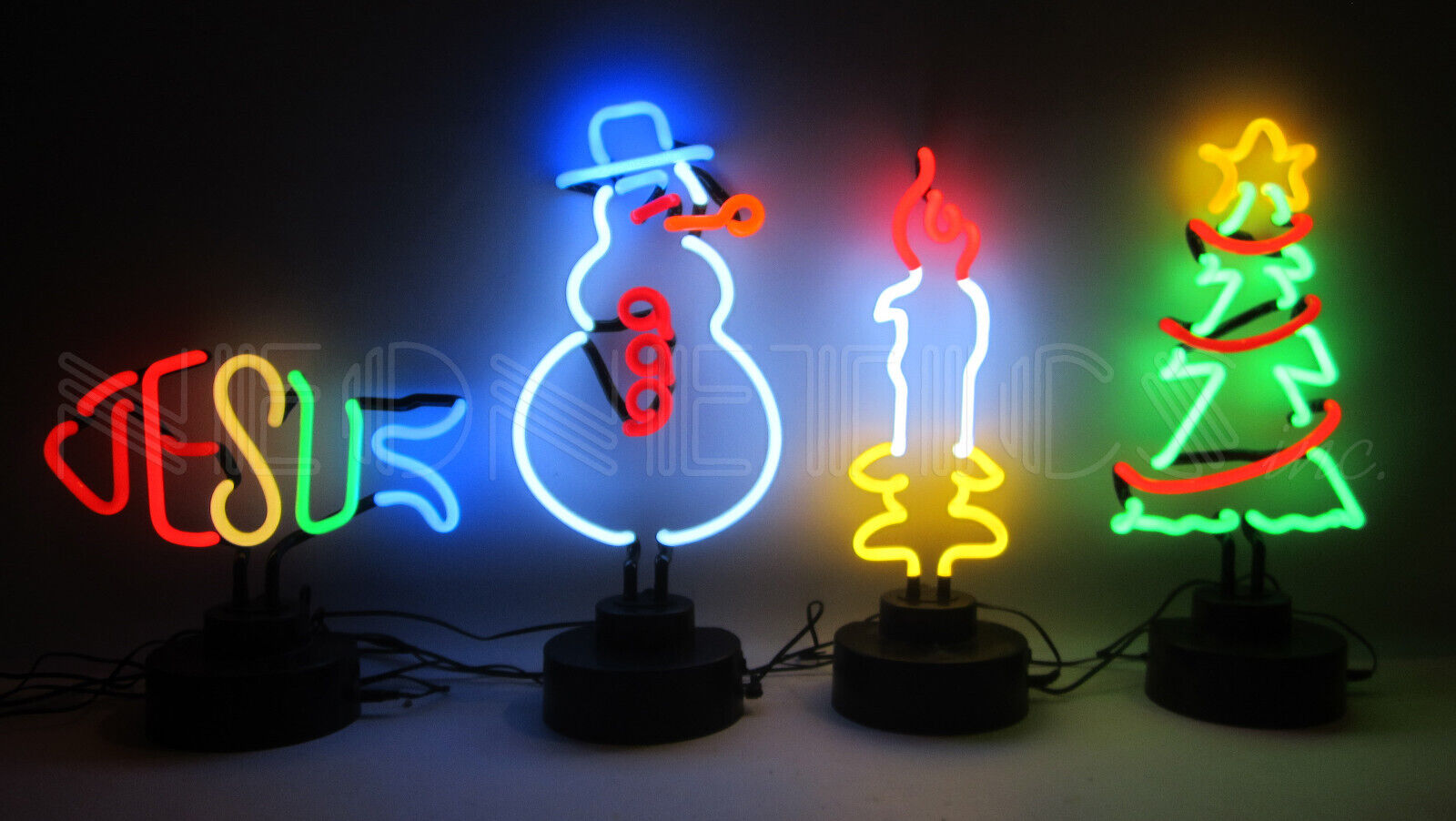 4 Neon sculpture sign Christams Xmas Tree Candle lights Jesus Fish Snowman