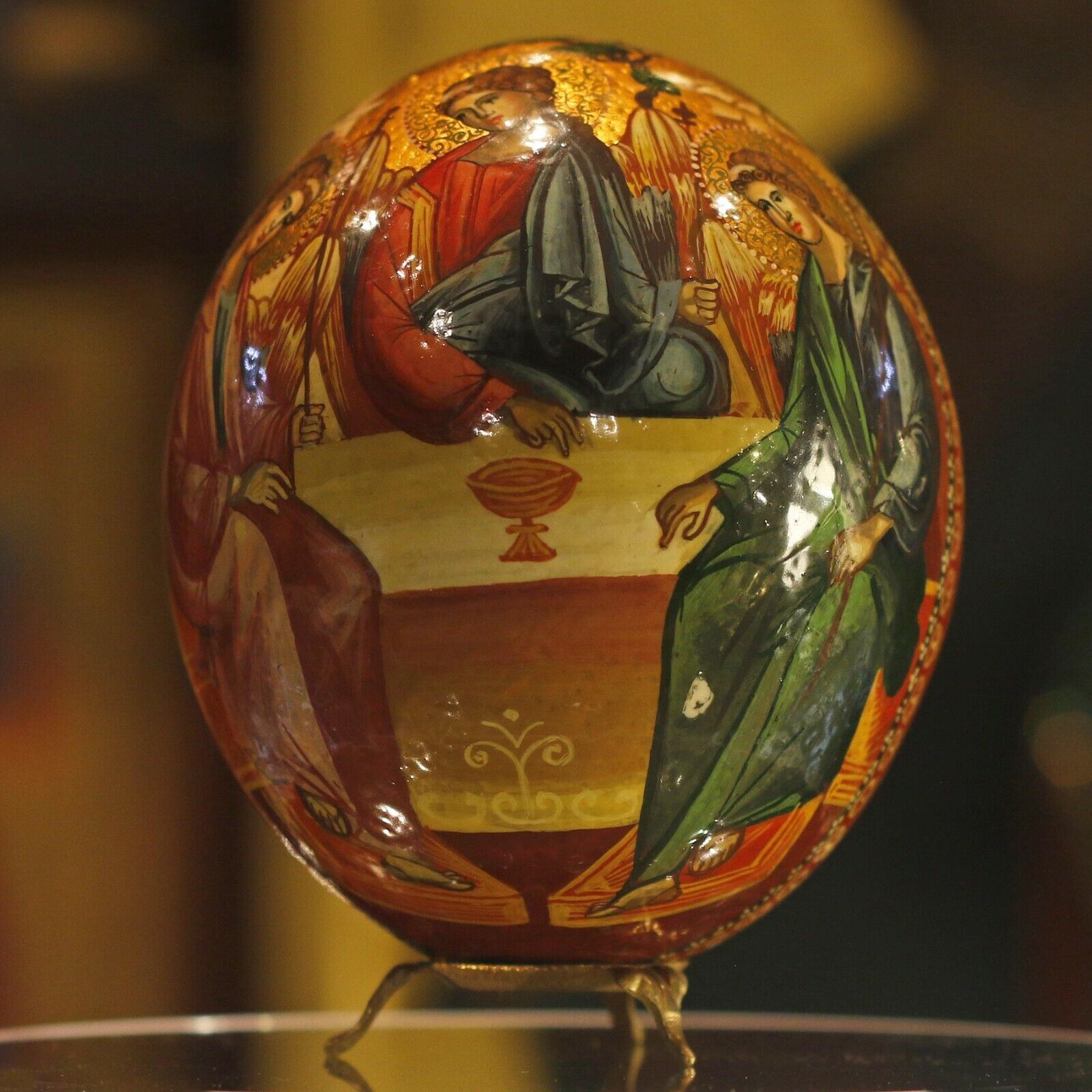 Orthodox Holy Trinity Icon Painted on Ostrich Egg 6