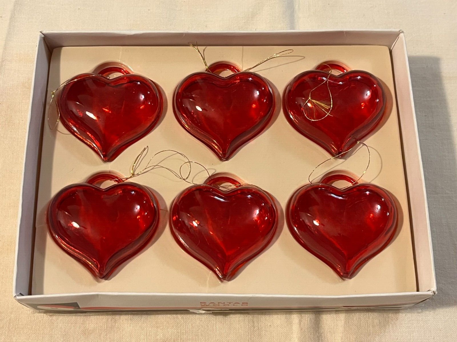 Vtg Box Lot Santas World Kurt Adler Valentine's Day Red Plastic Heart Ornaments