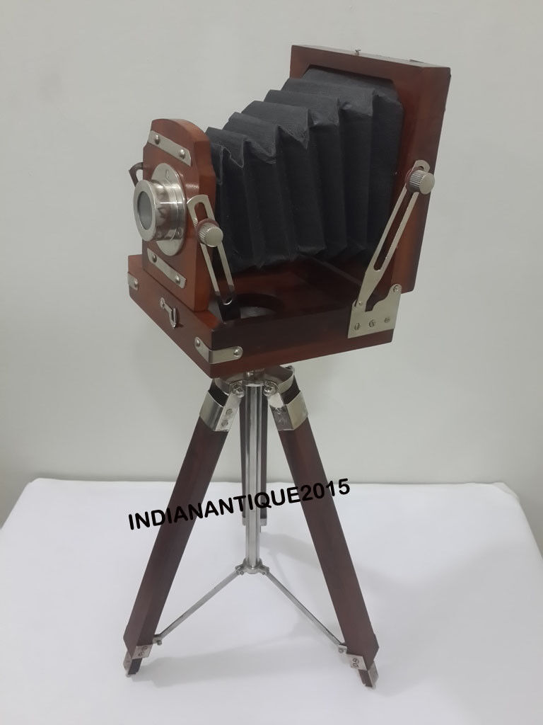 Best Designer Nautical Wooden Table Camera With Brown Tripod Stand