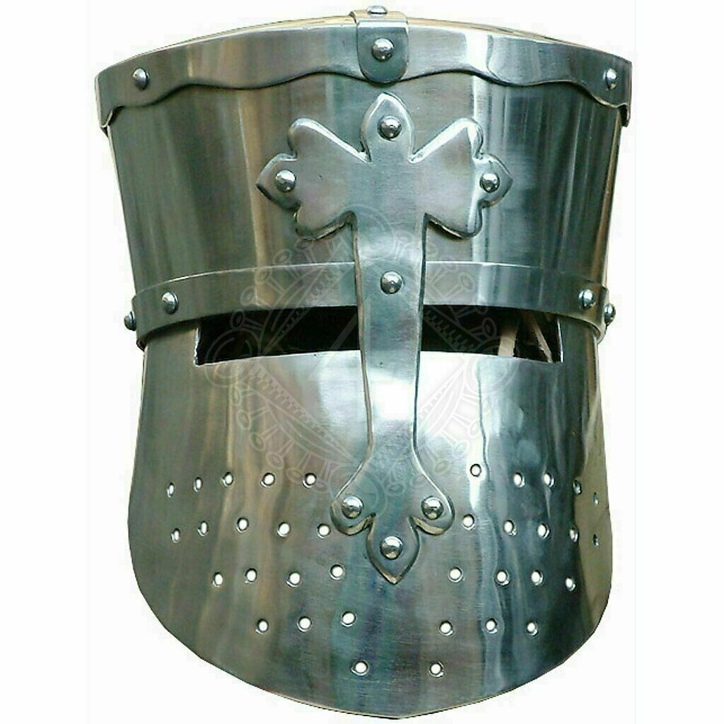 Medieval 18Ga Great Helmet Knight Templar Crusader Helmet Halloween gift Item