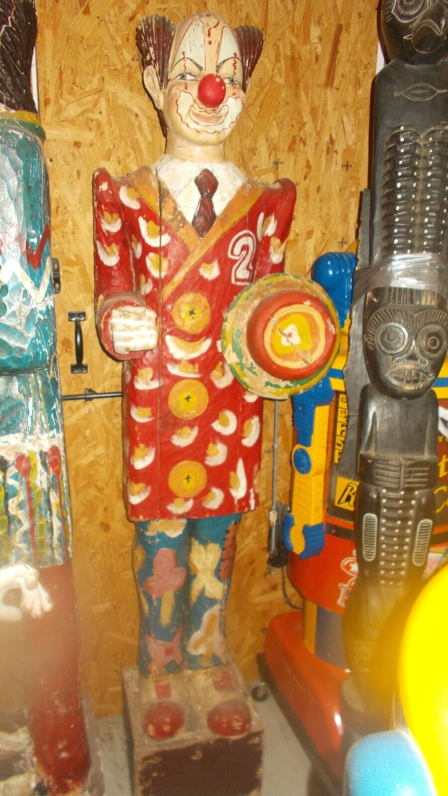 Clown, Lifesize Folk Art, Solid Wood Statue, Carved Sculpture