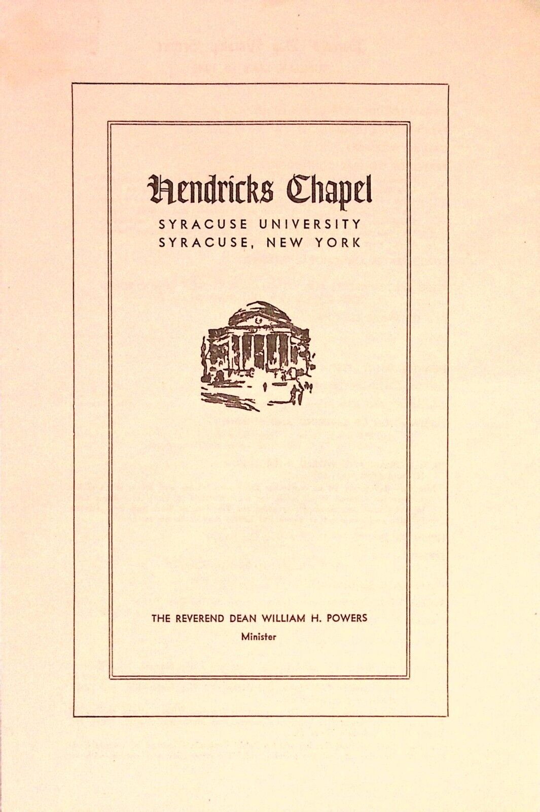 Hendricks Chapel Syracuse University 1942 Program Parent's Day Worship Service