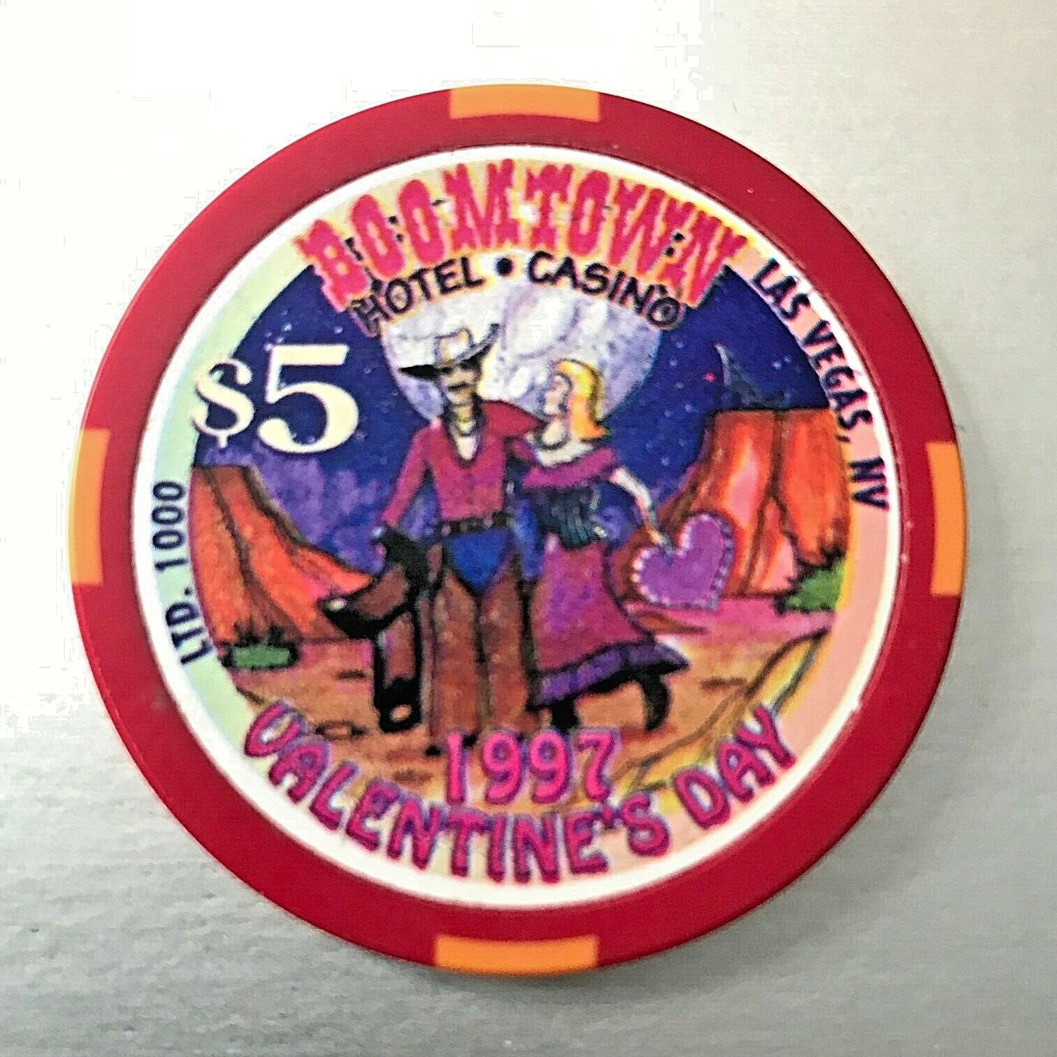 $5 BOOMTOWN  Las Vegas Casino Chip    1997 Valentine\'s Day