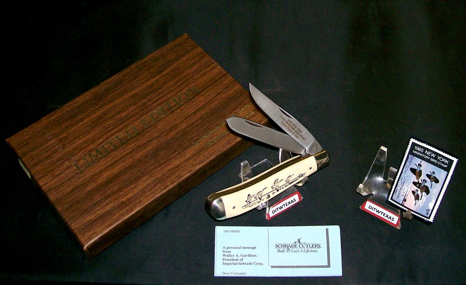 Schrade Migratory Bird Knife 1985 USA Limited Edition Scrimshaw Set W/Packaging