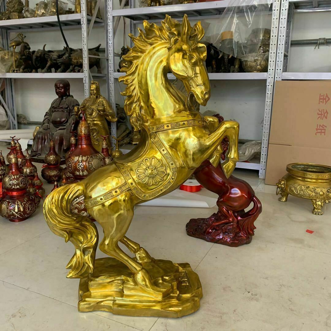 Chinese Fengshui Brass Success Animal Zodiac Year Tang Horse Statue Sculpture