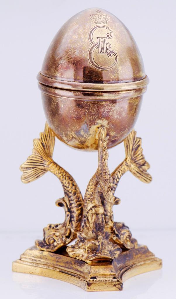 Antique Imperial Russ Tsar's Era Easter Egg Desk Clock Gilt Silver Verge Fusee