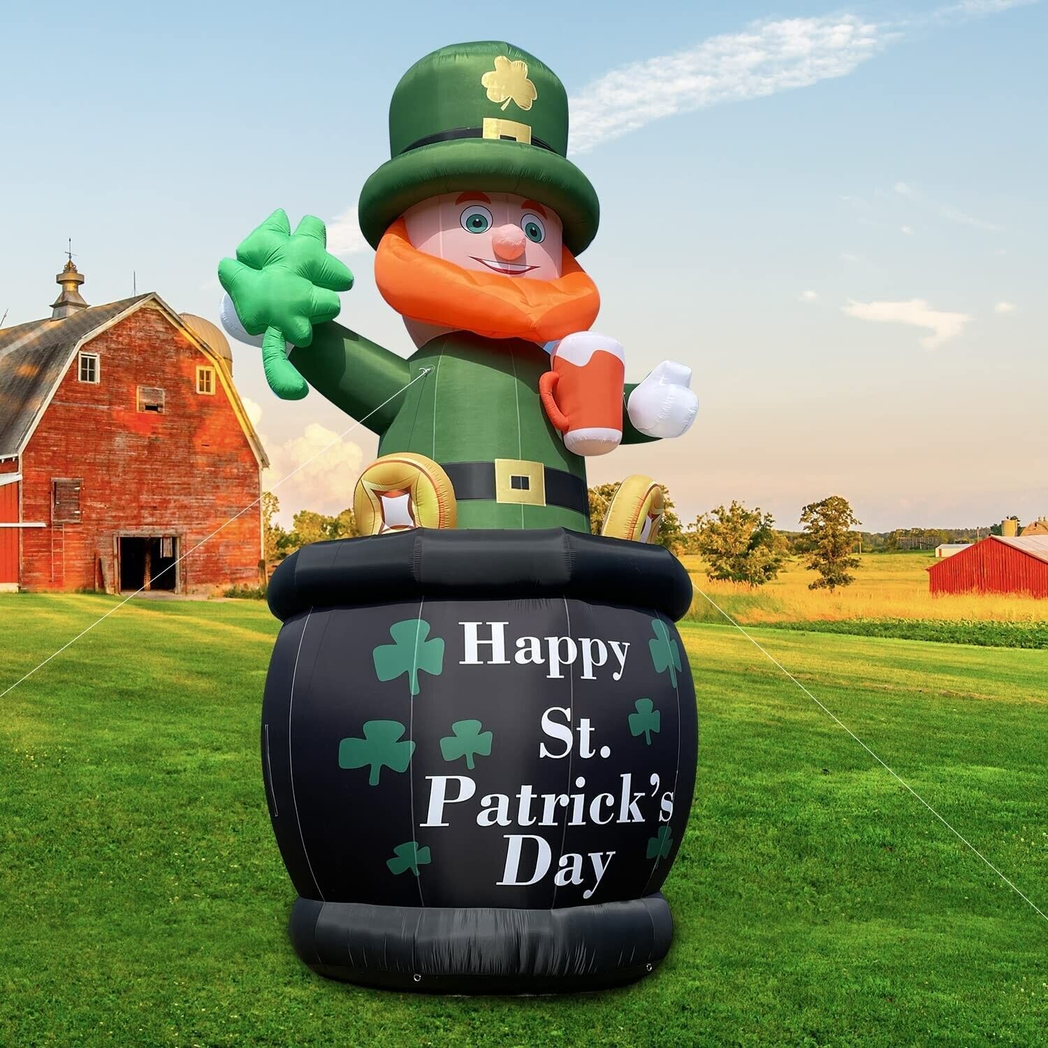 26FT H ST PATRICKS DAY COLOSAL  LEPRECHAUN IN POT GOLD LED AIRBLOWN INFLATABLE