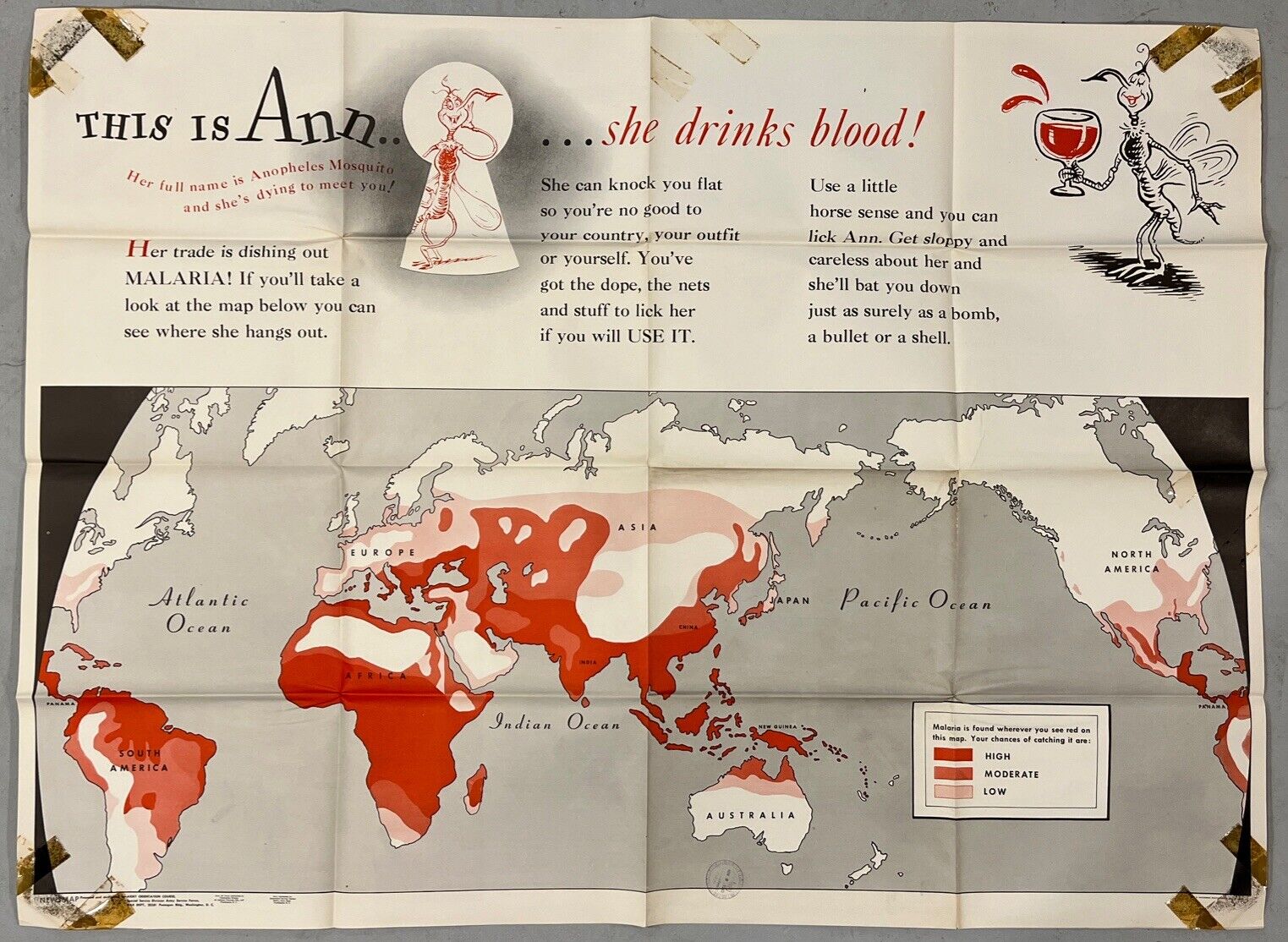WW2 Newsmap Rare Dr. Seuss Theodor Geisel Nov. 8 1943 This Is Ann (Malaria)
