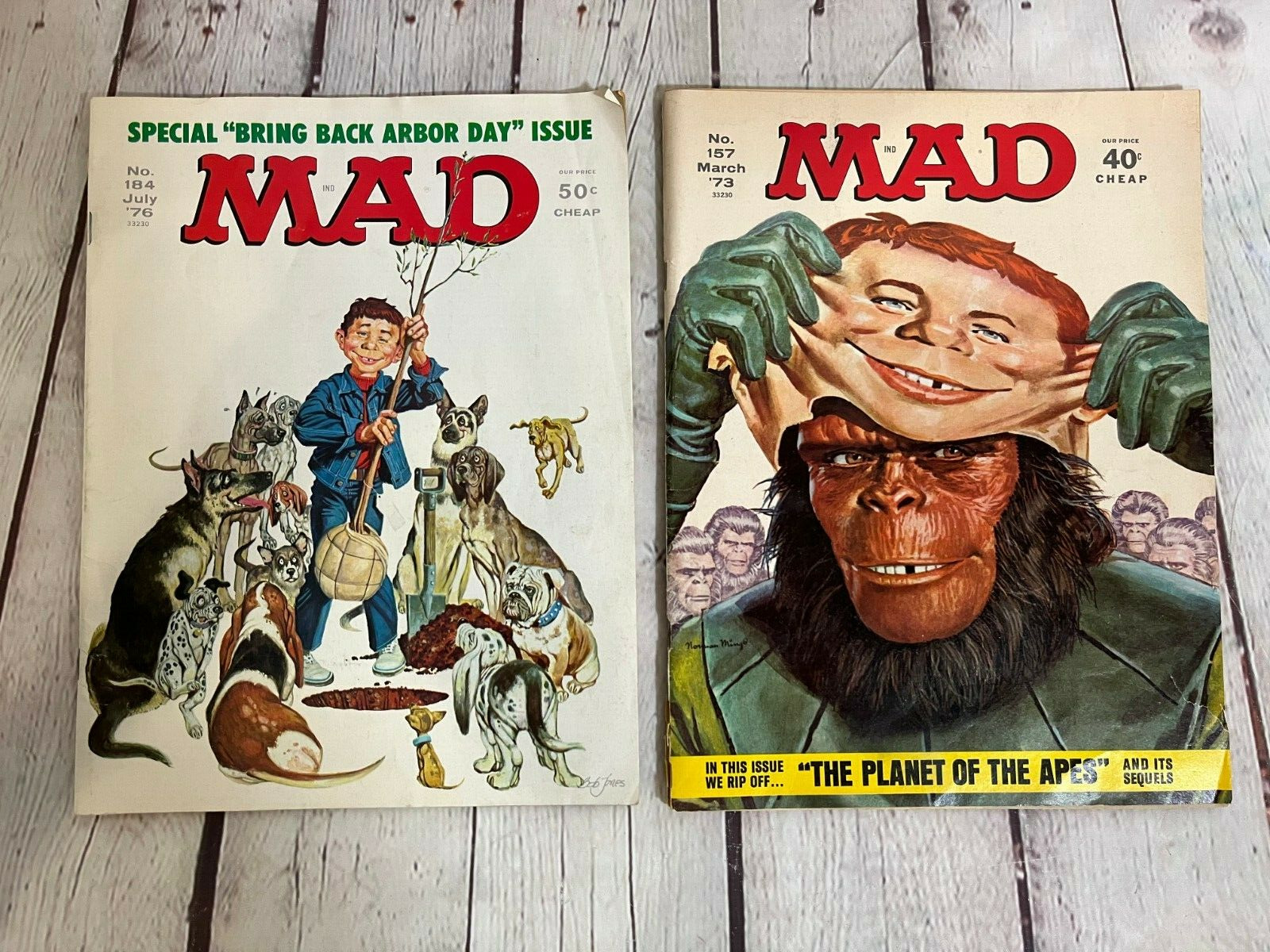 MAD Magazine Lot of 2 No 184 Jul 76 Arbor Day No 157 Mar 73 Planet of the Apes