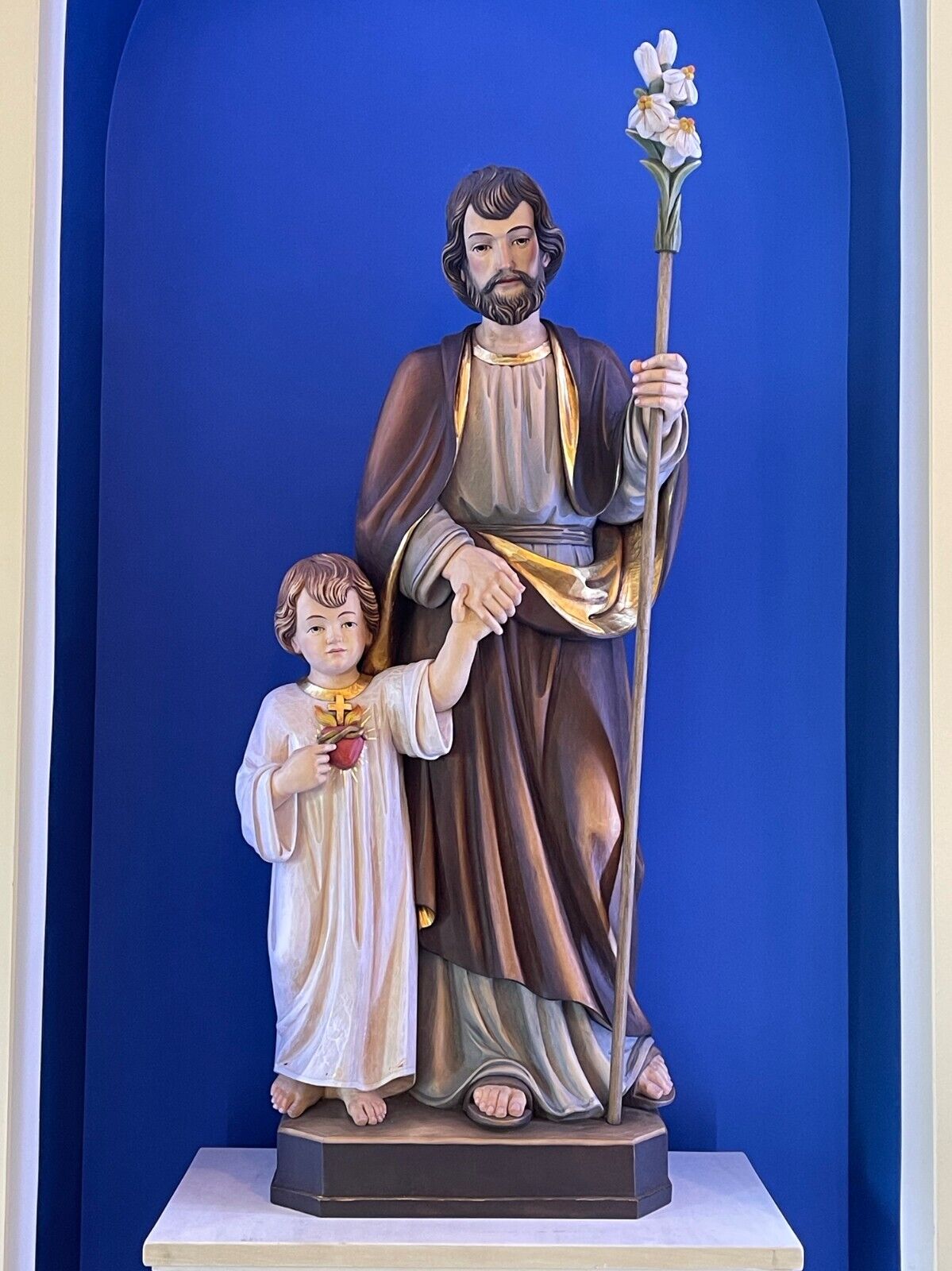St. Joseph w Jesus Hand Carved Wood Religious Statue 35