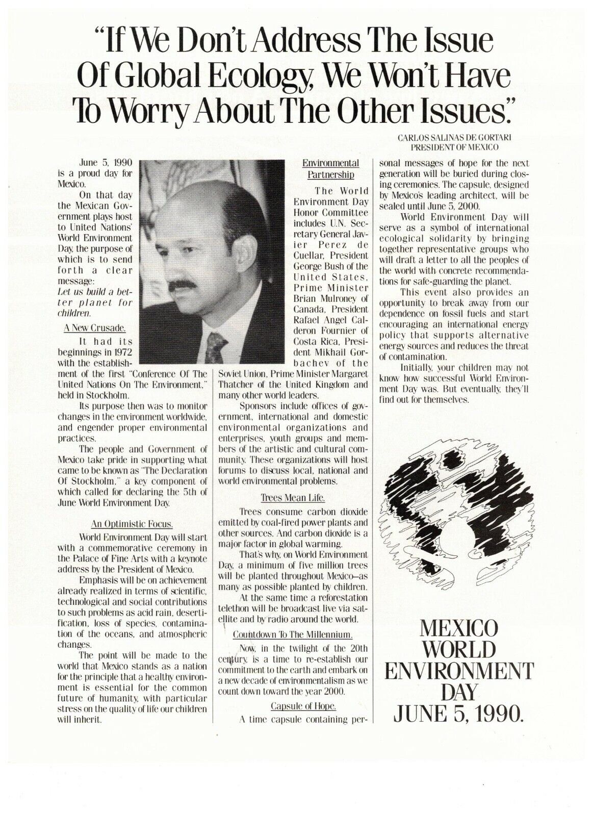 Mexico World Environment Day Issue of Global Ecology Vintage 1990 Print Ad