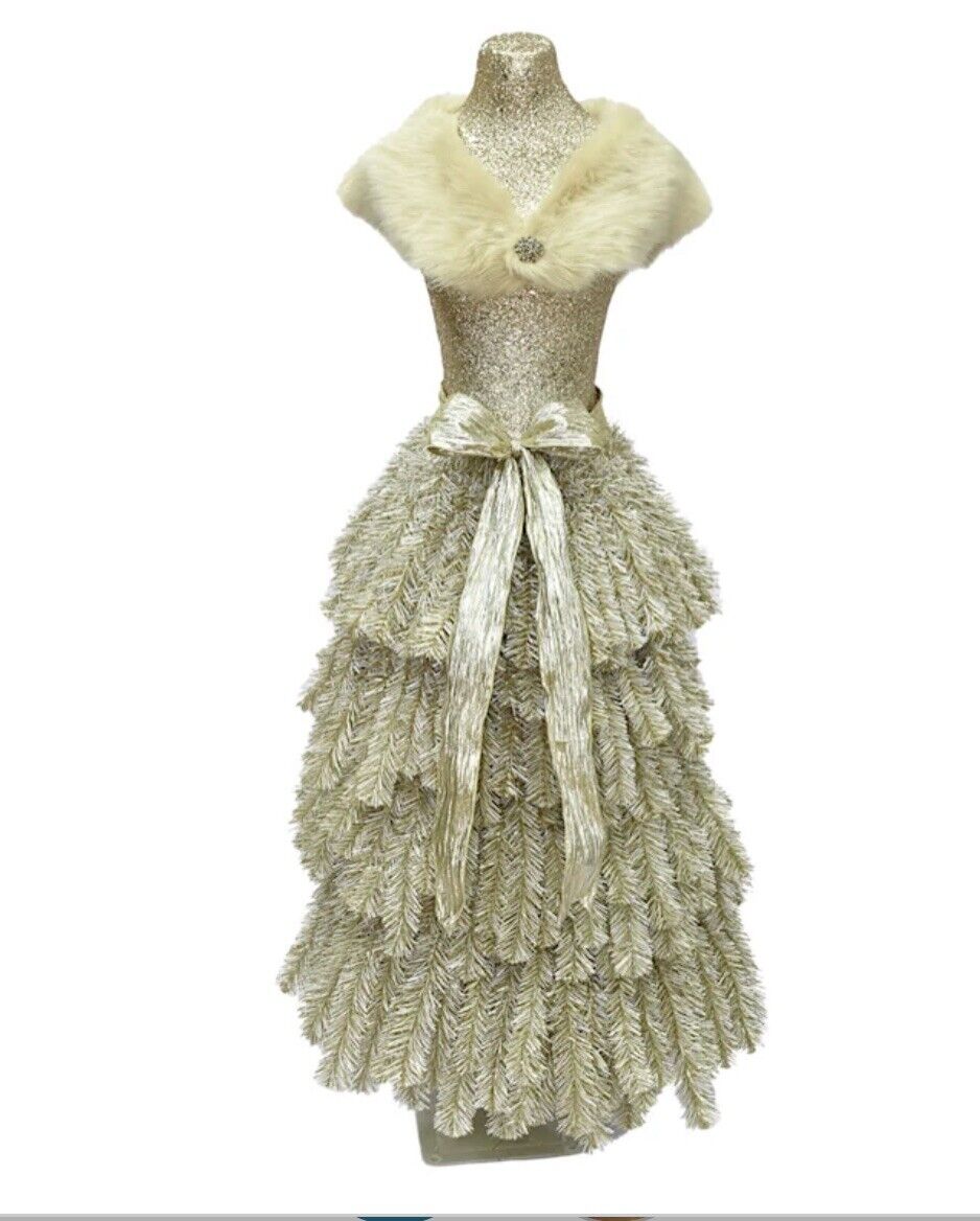 5ft Unlit Gold Champagne Lady Glitter Dress Form Christmas Fashion Tree