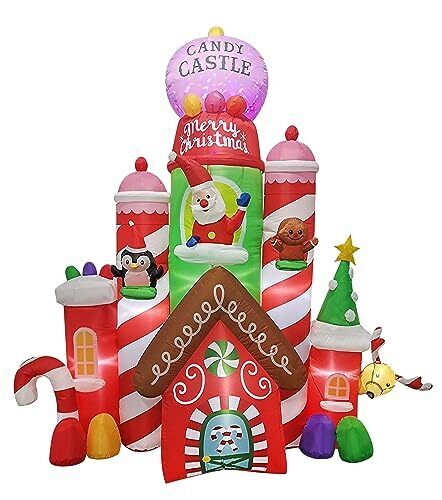 10Ft Lighted Giant Christmas Inflatable Castle Christams Inflatable Santa's H...