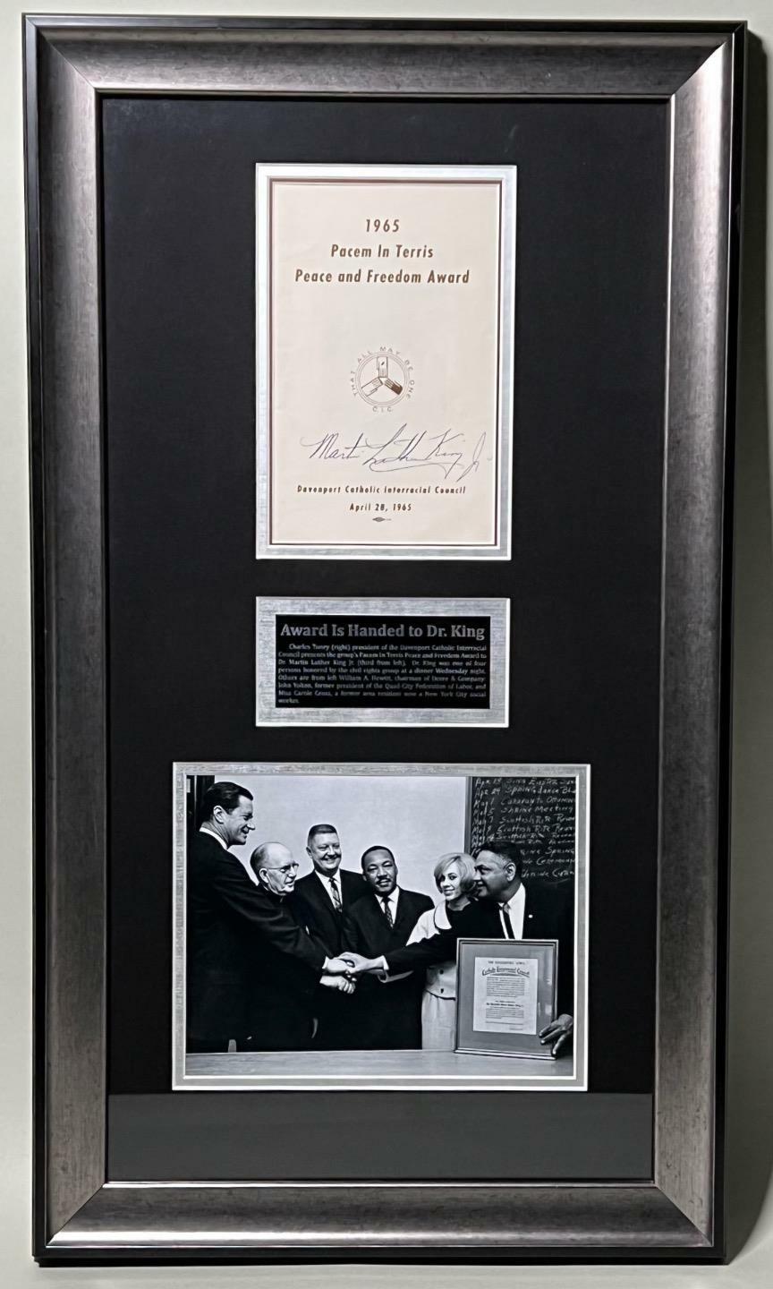 1965 Martin Luther King Jr. **SIGNED** Peace & Freedom Award Framed 30
