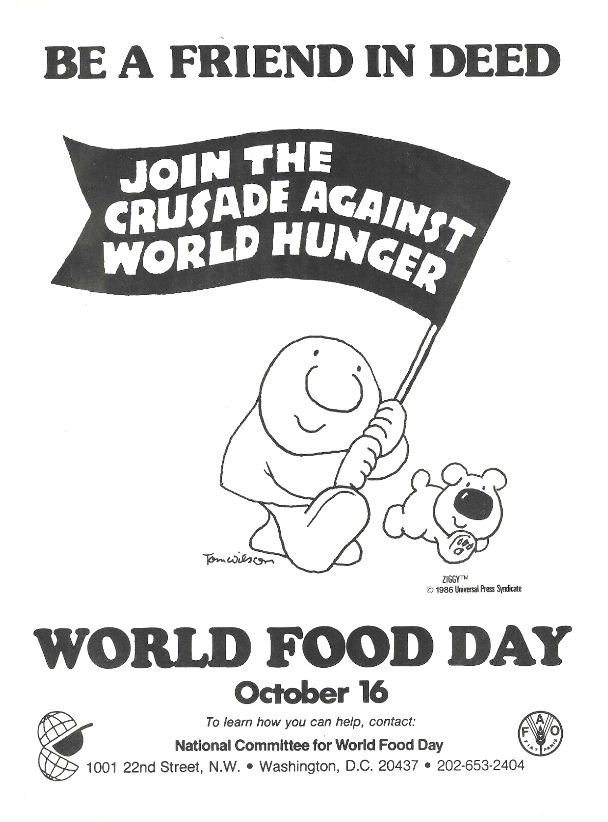 1986 World Food Day October 16 Ziggy Tom Wilson Vintage Art Print Ad
