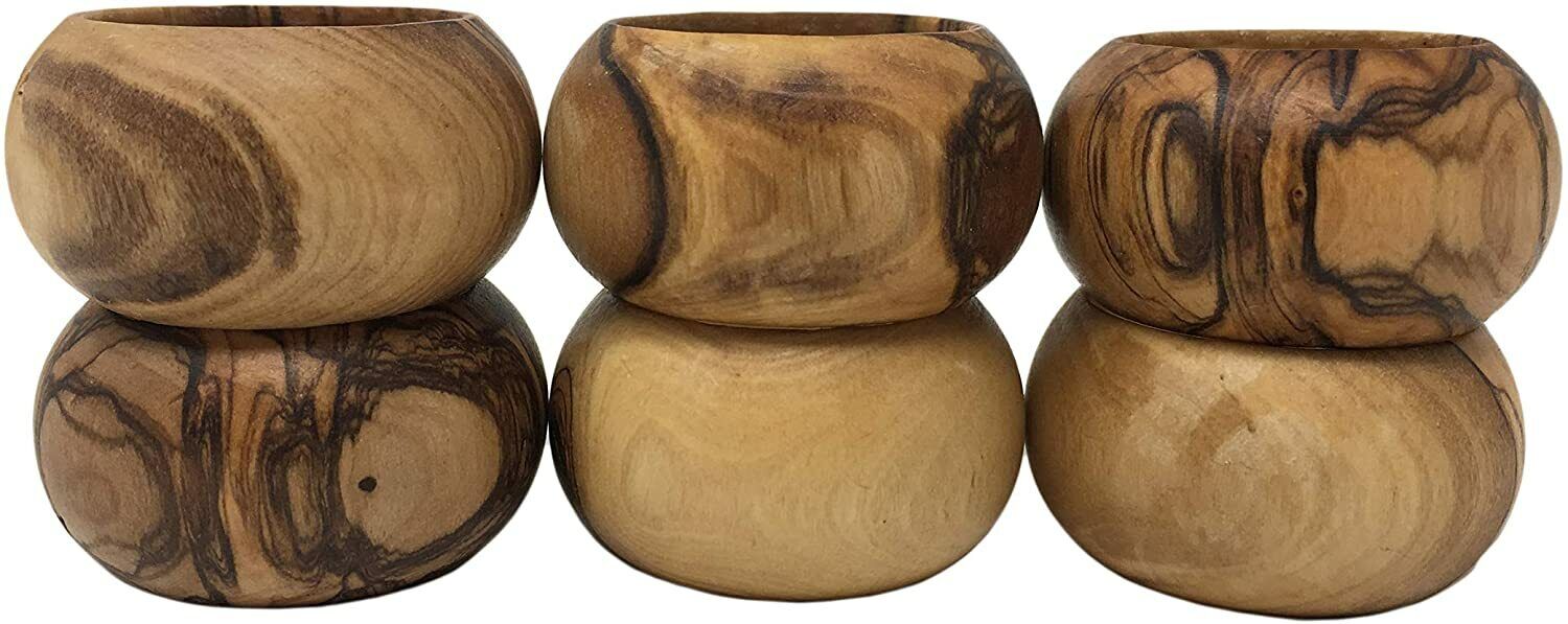 Olive Wood Handcrafted in The Holy Land by Artisans Napkin Rings Set of 6 Ring