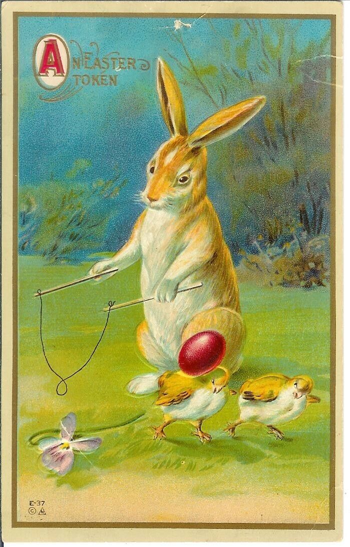 Vintage E. Nash E-37 Easter Embossed Postcard, Humanized Rabbit Playing Diablo