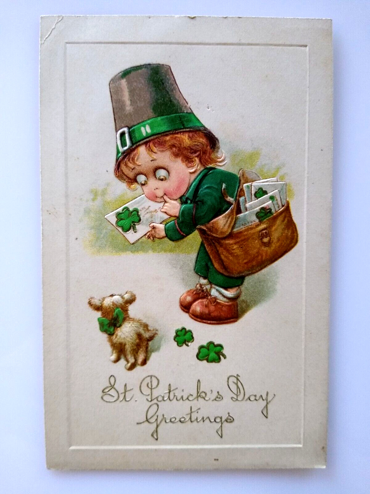St Patricks Day Postcard John Winsch Big Eyed Child Mailman Series Erin Go Bragh