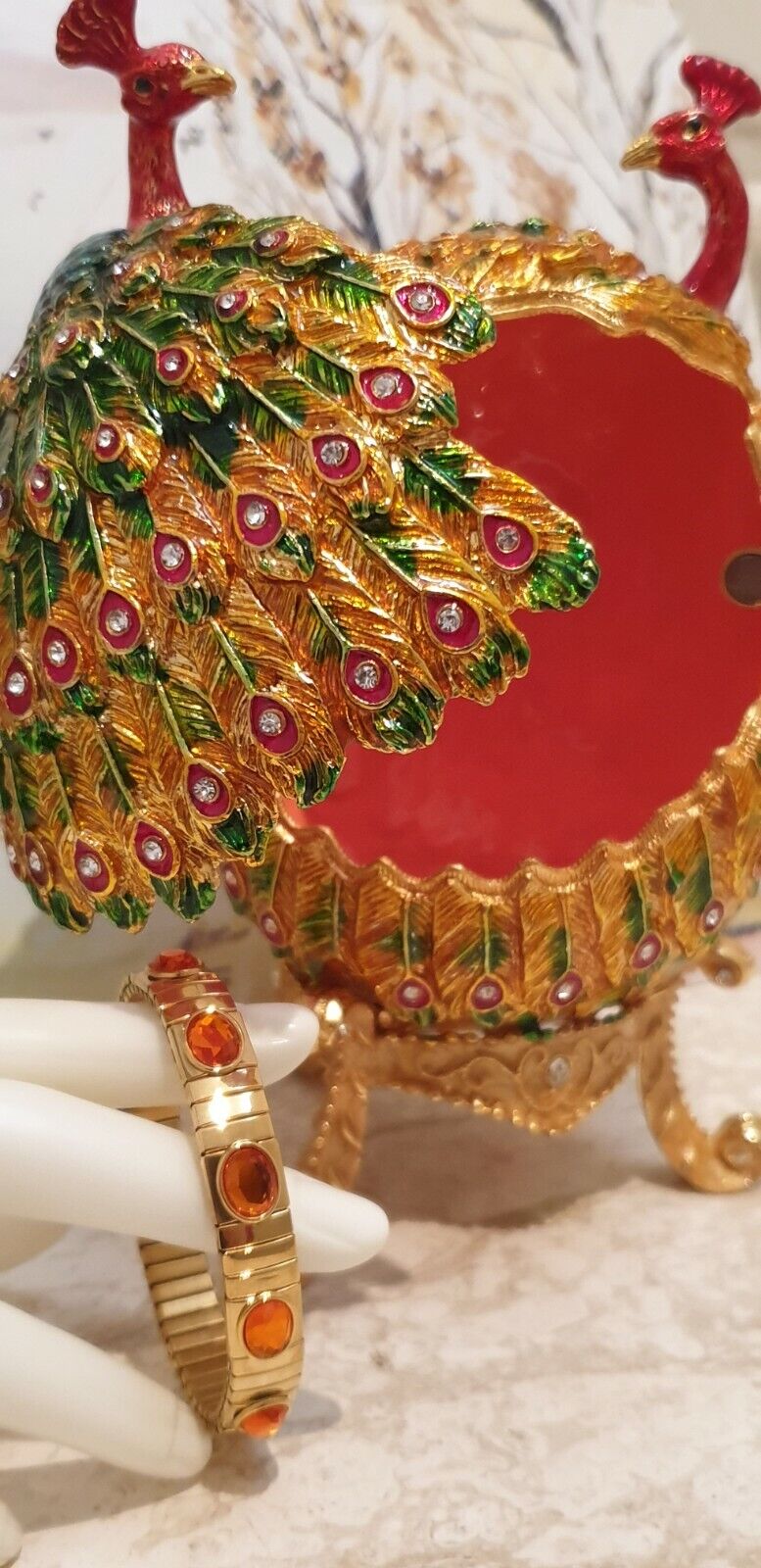 St Patrick's Day Gift Imperial Peacock Trinket & Ruby bracelet 24k Gold HANDMADE