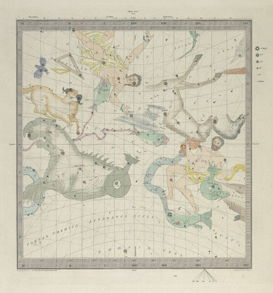 ASTRONOMY CELESTIAL. Star map. Star chart, I. Vernal Equinox. SDUK 1857