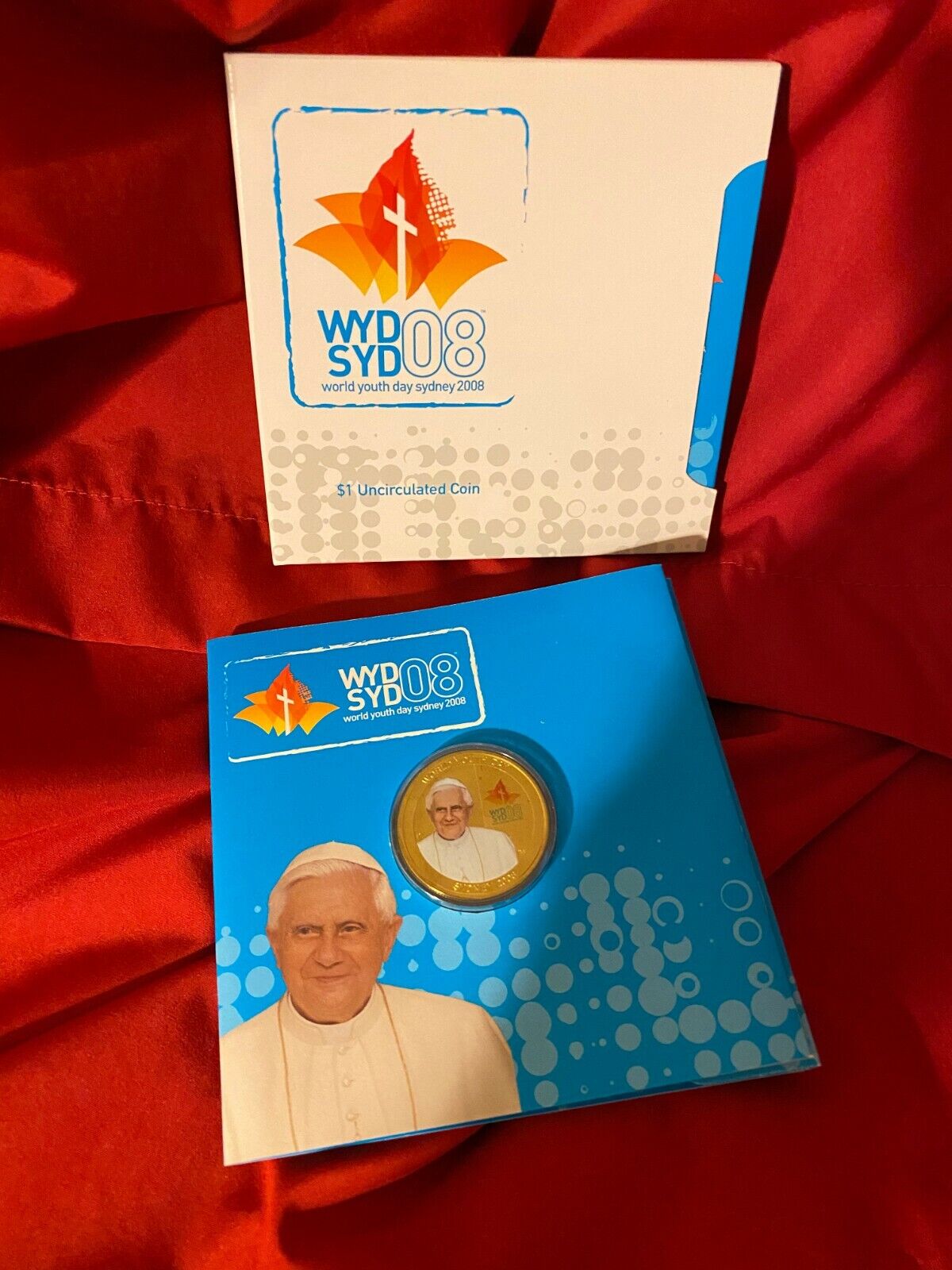 (1) 2008 PAPAL WORLD YOUTH DAY SYDNEY POPE BENEDICT XVI $1 COLORED UNC COIN CARD