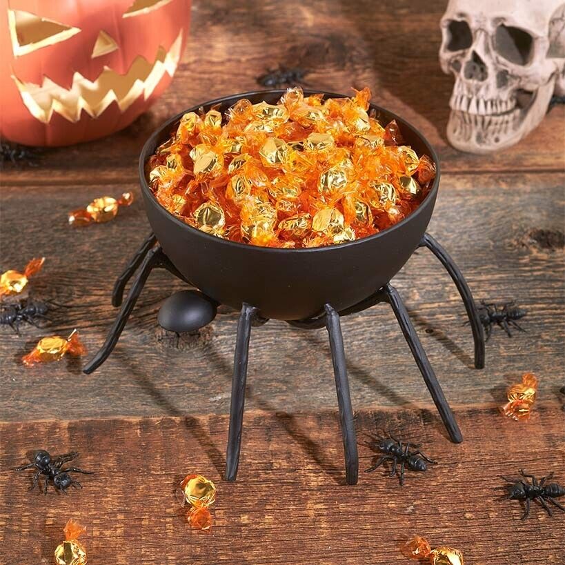 HALLOWEEN SPIDER CANDY BOWL TRICK-OR-TREAT BLACK BUCKET NEW