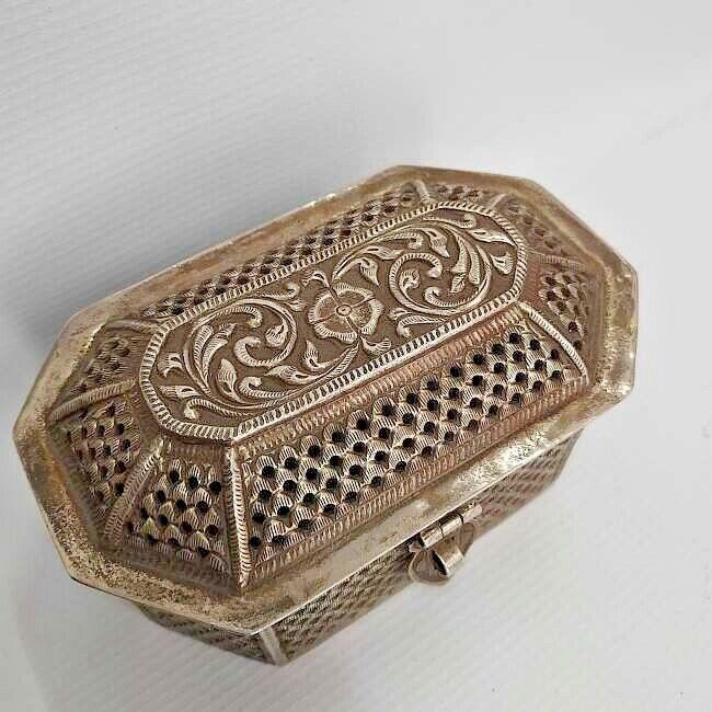 Vintage handmade silver Ethrog citron box for the Sukkot feast of Tabernacles  