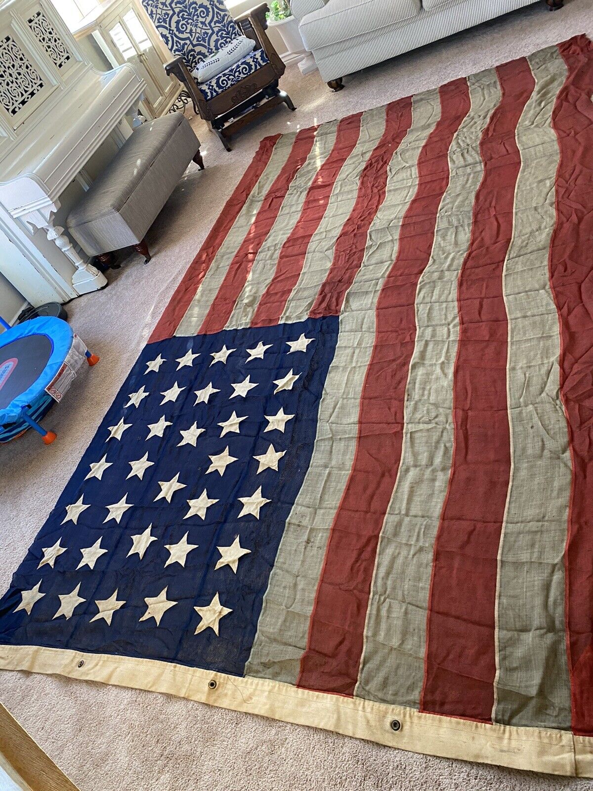 RARE Evans & Hassall Antique 1861-63 Civil War Era 34 Star HandSewn US Flag 12’