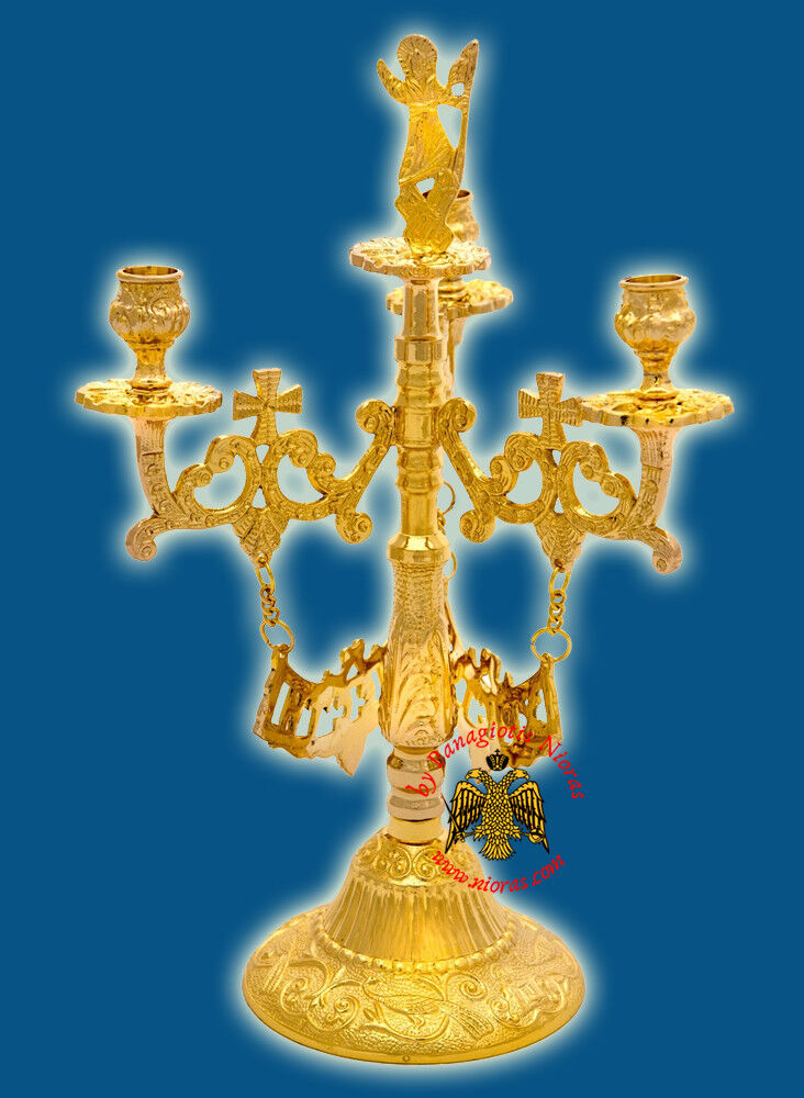 Orthodox Easter Pascha Resurrection Candlestand Three Candles Goldplated Pasha