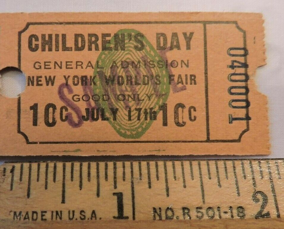 1940 New York World's Fair Children's Day NYWF General Admission NYC Ticket 10c
