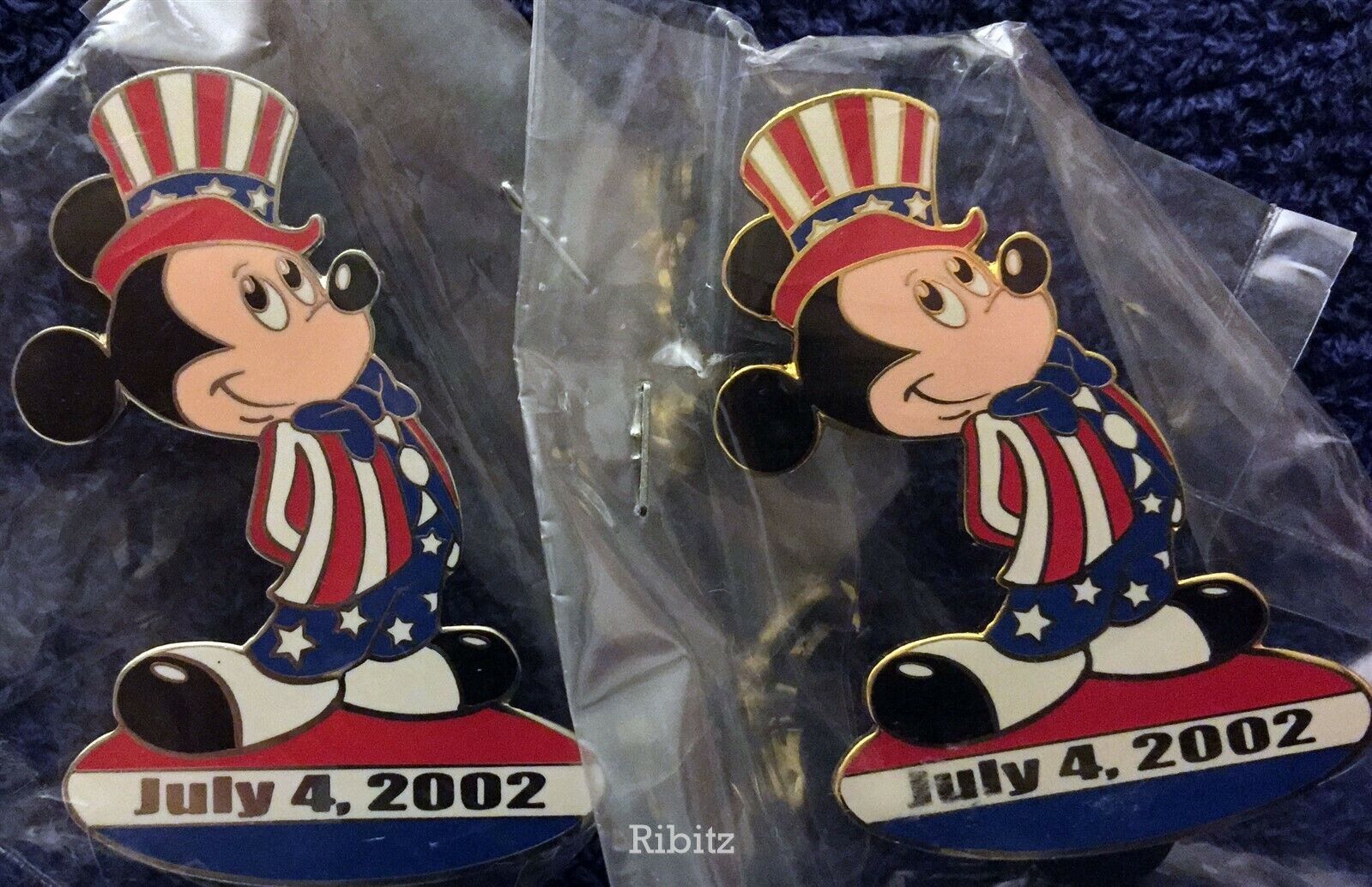 Disney Auctions Pins TWO dandy Uncle Sam Mickey Mouse Prototypes LE4 Silver Gold