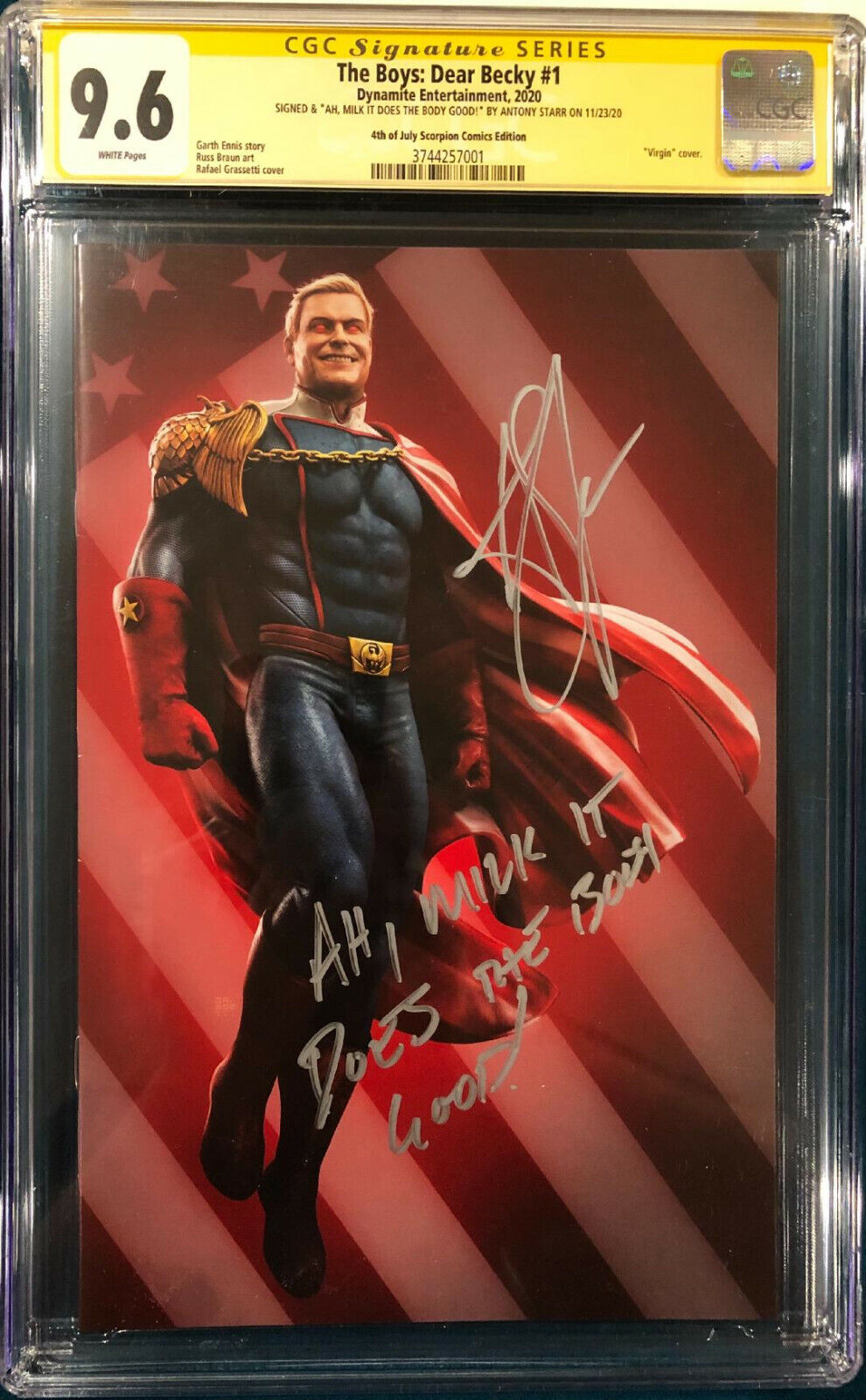 THE BOYS DEAR BECKY #1 4TH OF JULY VARIANT CGC 9.6 SS ANTONY STARR SIGNED FOURTH